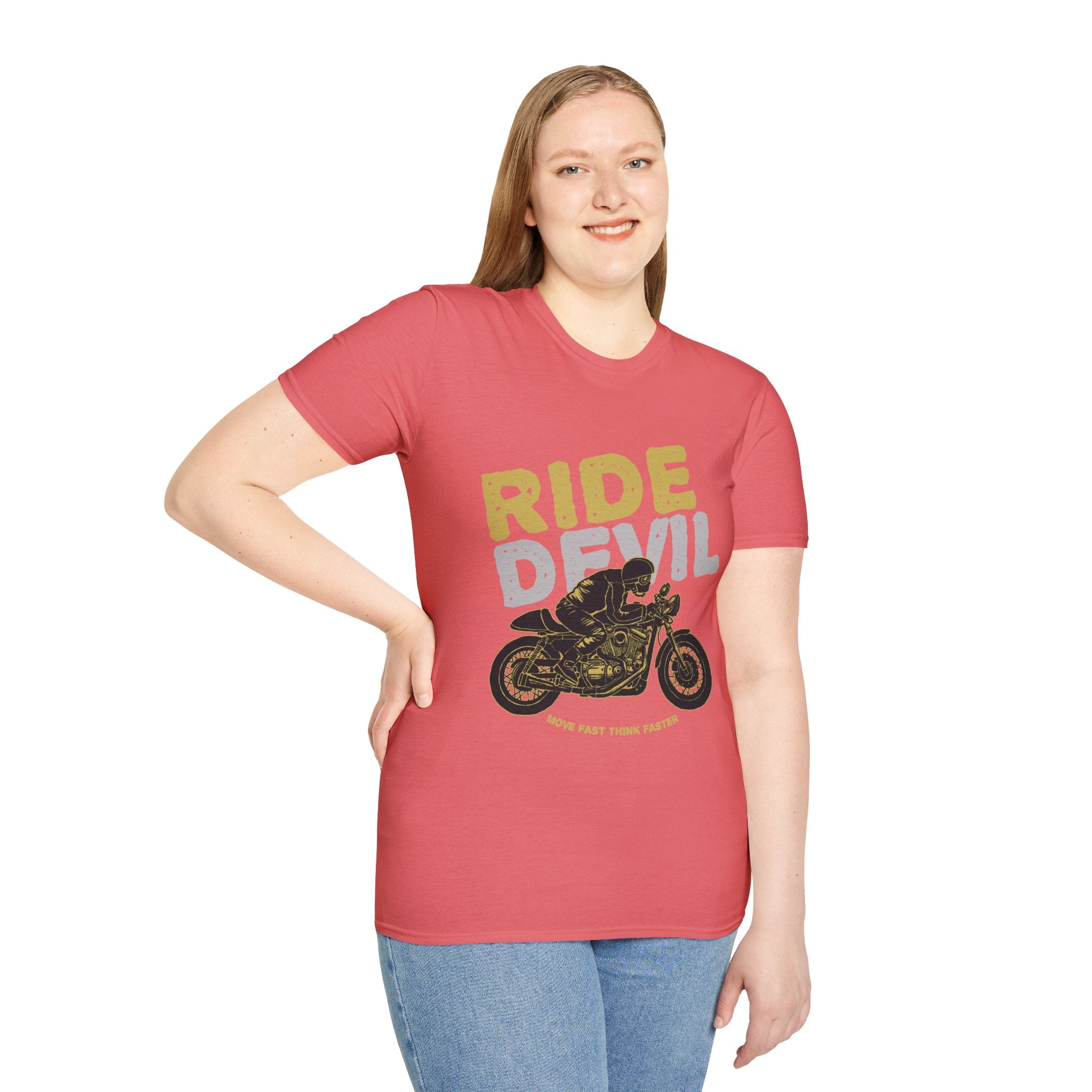 Unisex Softstyle T-Shirt with 'Ride Devil' Graphic - Perfect for Bikers, Gift for Motorcycle Lovers, Casual Wear, Event Merchandise, [...]
