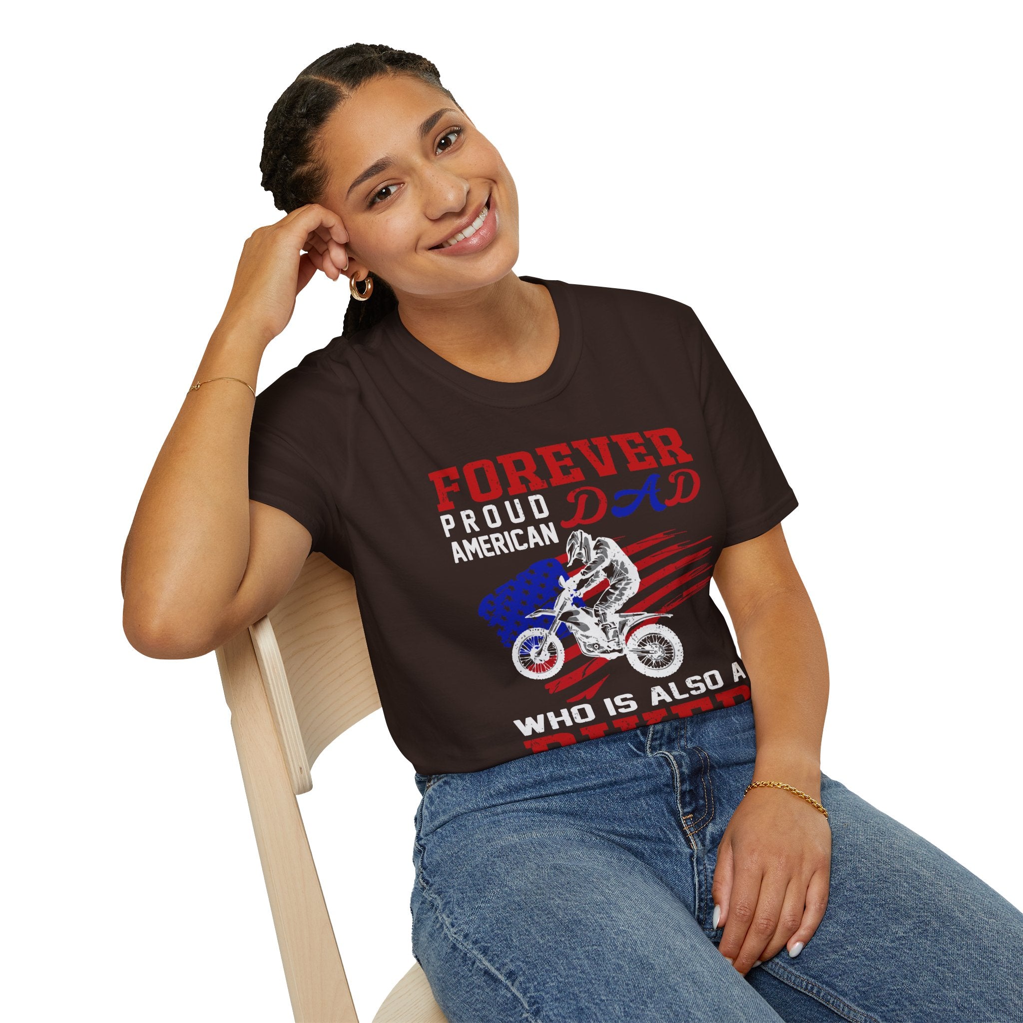 Forever Proud Dad Biker T-Shirt, Gifts for Bikers, Father's Day Tee, Unisex Softstyle Shirt, American Pride Apparel