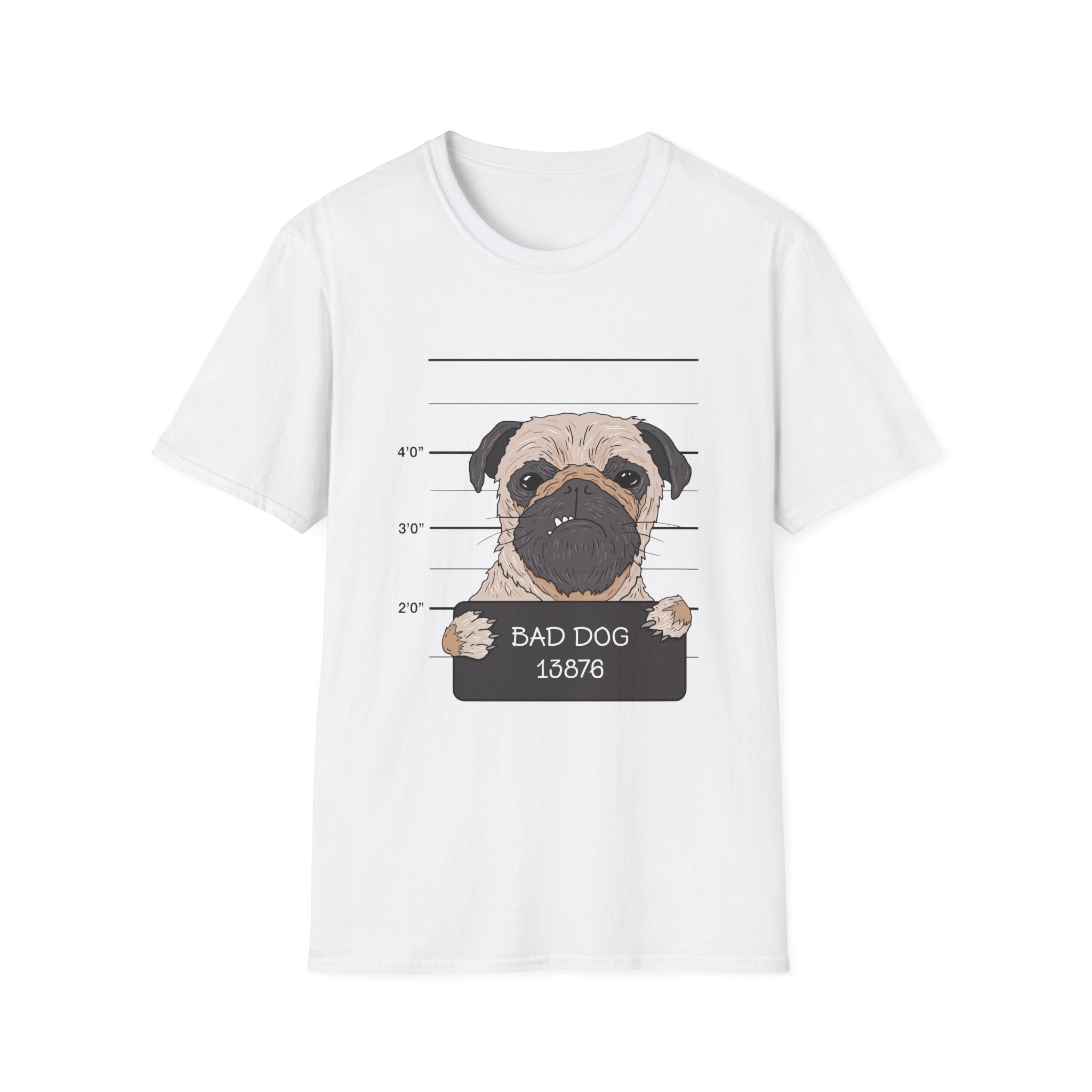Bad Dog Pug Unisex Softstyle T-Shirt, Funny Dog Lover Tee, Pet Owner Gift, Casual Wear, Dog-Themed Apparel, Pet Humor Shirt