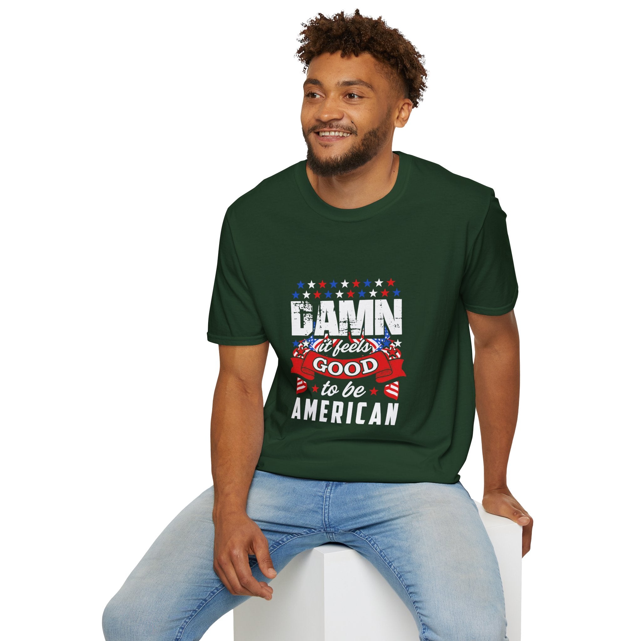Unisex Patriotic T-Shirt: "Damn It Feels Good to Be American" - Perfect for Independence Day, BBQs, Casual Outings, Gifts, and Celebrations