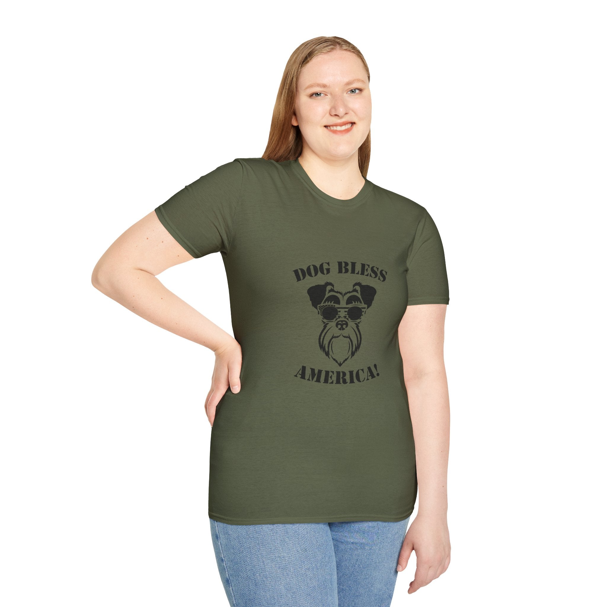 Dog Bless America T-Shirt, Unisex Tee, Dog Lover Gift, Independence Day Apparel, Pet Enthusiast Shirt, Cute Animal T-Shirt