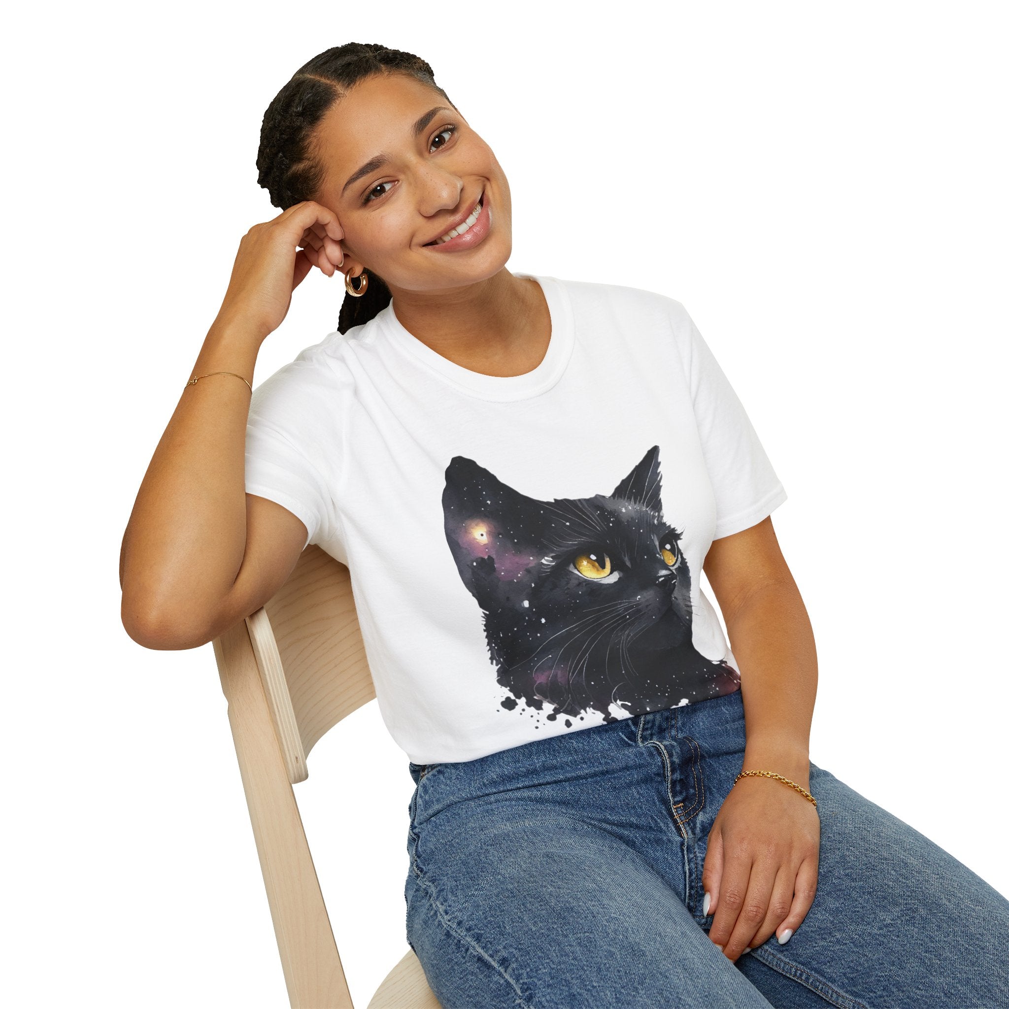 Galactic Cat Unisex Softstyle T-Shirt | Cosmic Space Kitty Tee, Cat Lover Gift, Astrology Shirt, Unique Pet Apparel, Cute Astronomy Design