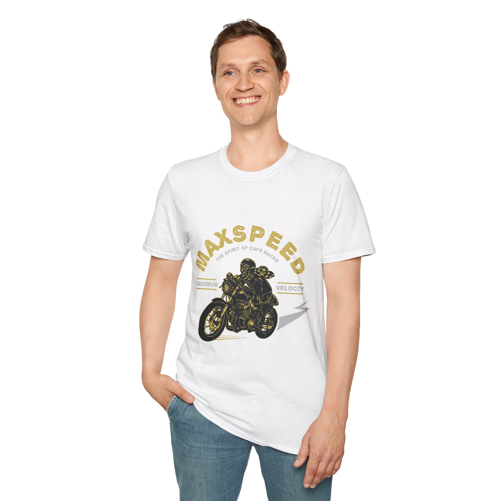 Maxspeed Motorcycle Unisex Softstyle T-Shirt, Biker Tee, Gift for Him, Casual Wear, Custom Graphic Shirt, Motorcycle Enthusiast Apparel
