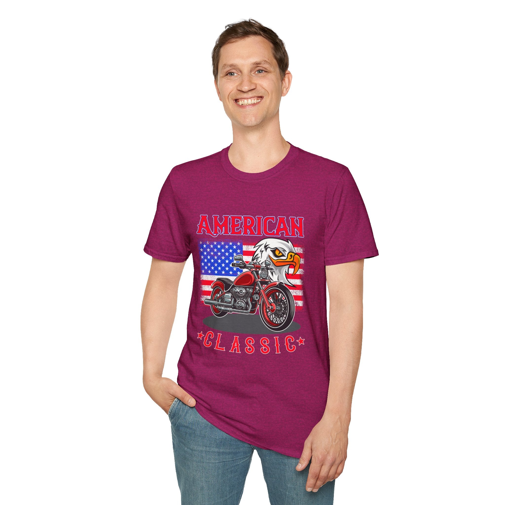 Patriotic Eagle Motorcycle T-Shirt, Unisex Casual Tee, American Rider Apparel, Independence Day Gift, Classic Style Shirt