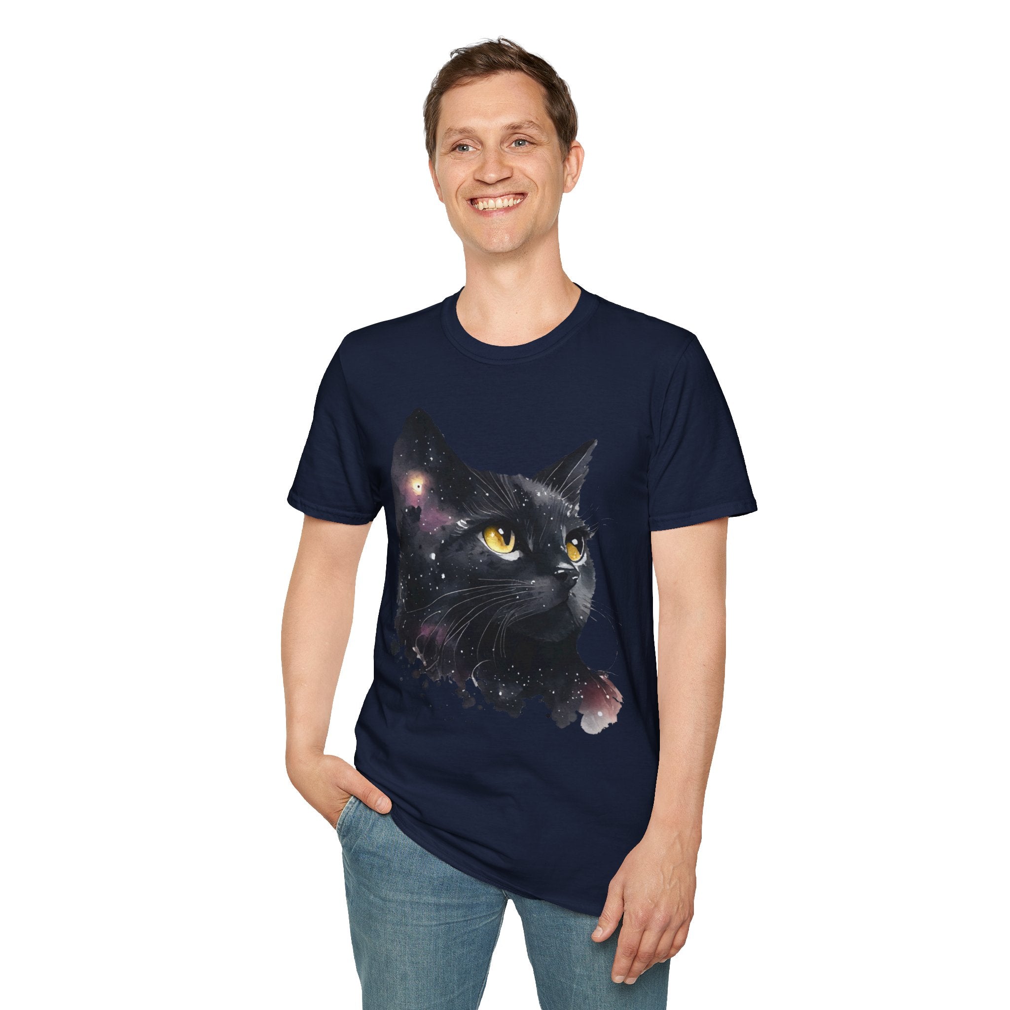 Galactic Cat Unisex Softstyle T-Shirt | Cosmic Space Kitty Tee, Cat Lover Gift, Astrology Shirt, Unique Pet Apparel, Cute Astronomy Design