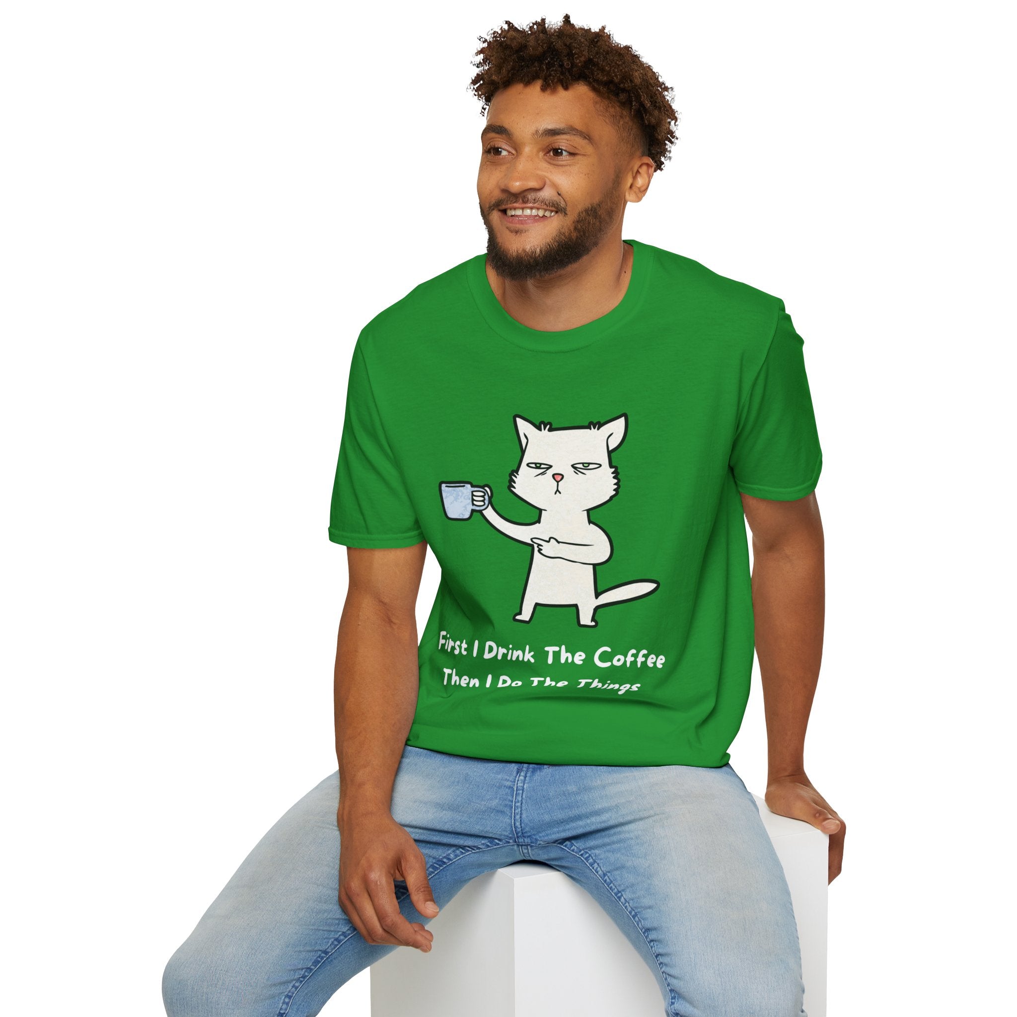 Coffee Cat Unisex T-Shirt, Funny Cat Tee