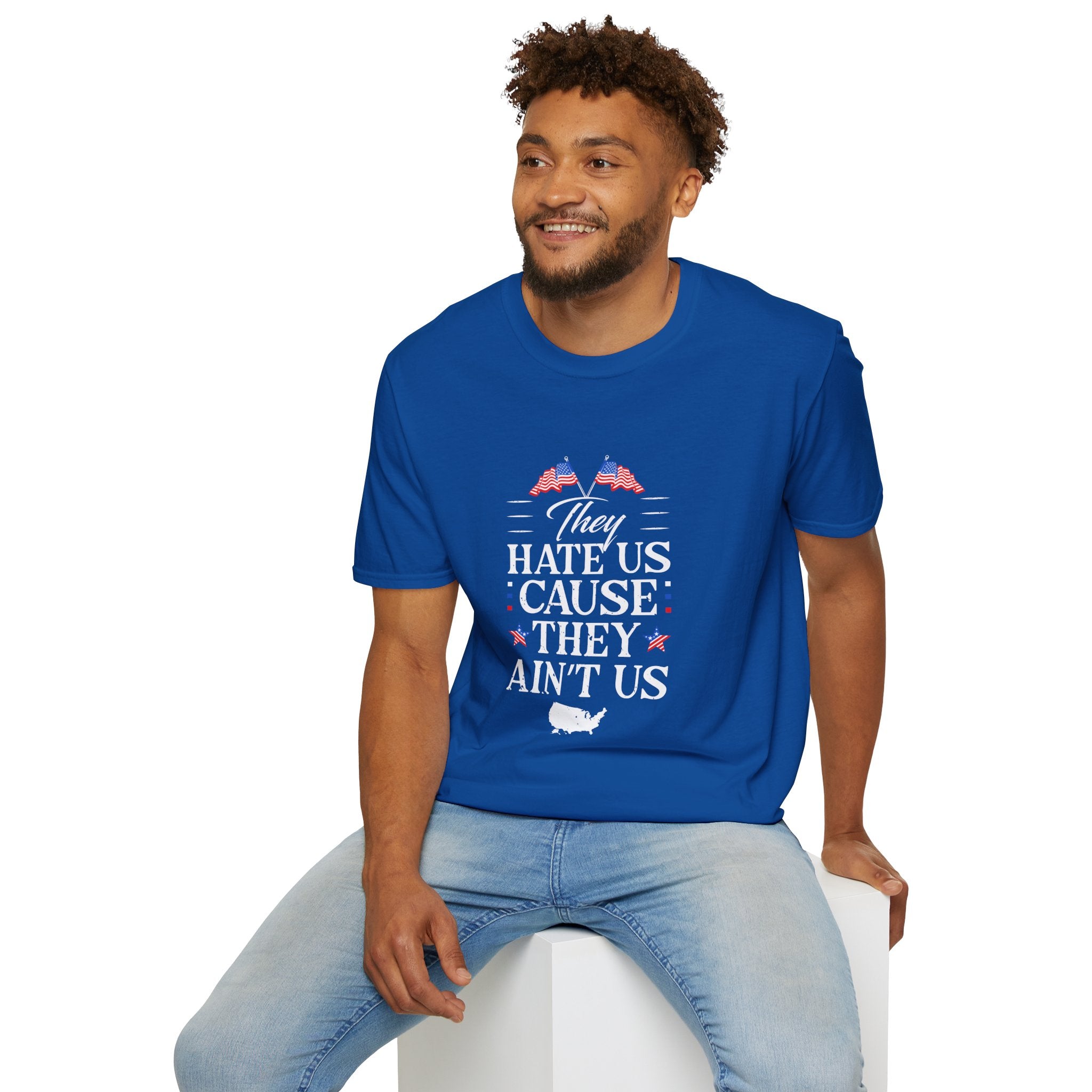 Unisex Softstyle Tee - They Hate Us Cause They Ain't Us, Casual Wear, Gift for Friends, Trendy Graphic Shirt, Comfortable Everyday [...]