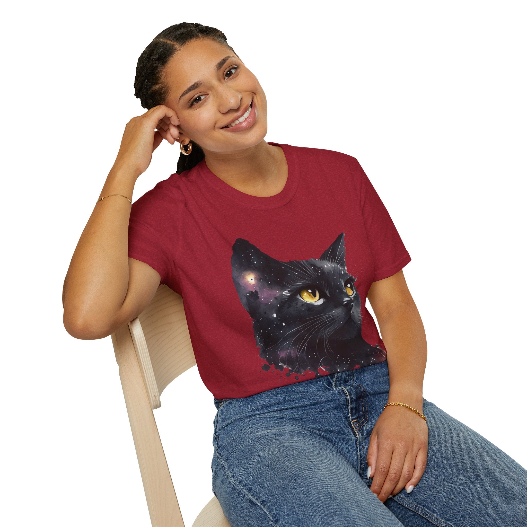 Galactic Cat Unisex Softstyle T-Shirt | Cosmic Space Kitty Tee, Cat Lover Gift, Astrology Shirt, Unique Pet Apparel, Cute Astronomy Design