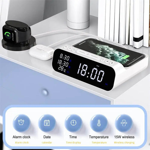 15W Three-in-one Wireless Charger Temperature Tester Multi Alarm Clock Fast Charging Mobile Phone Usb Charger Charging Station Advibe Studio