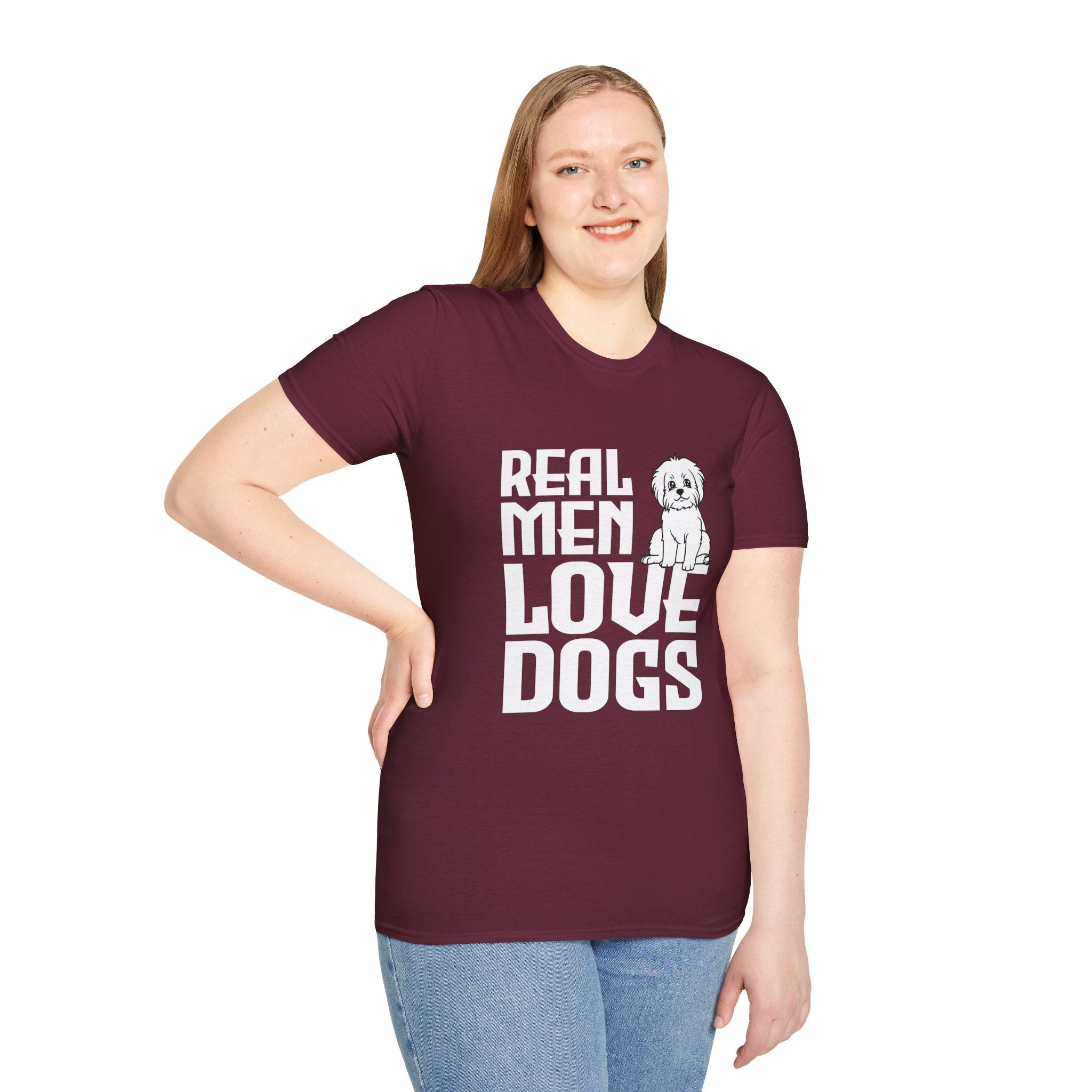 Unisex Dog Lover T-Shirt, Real Men Love Dogs Tee, Pet Owner Apparel, Gift for Dog Dads, Perfect for Birthdays