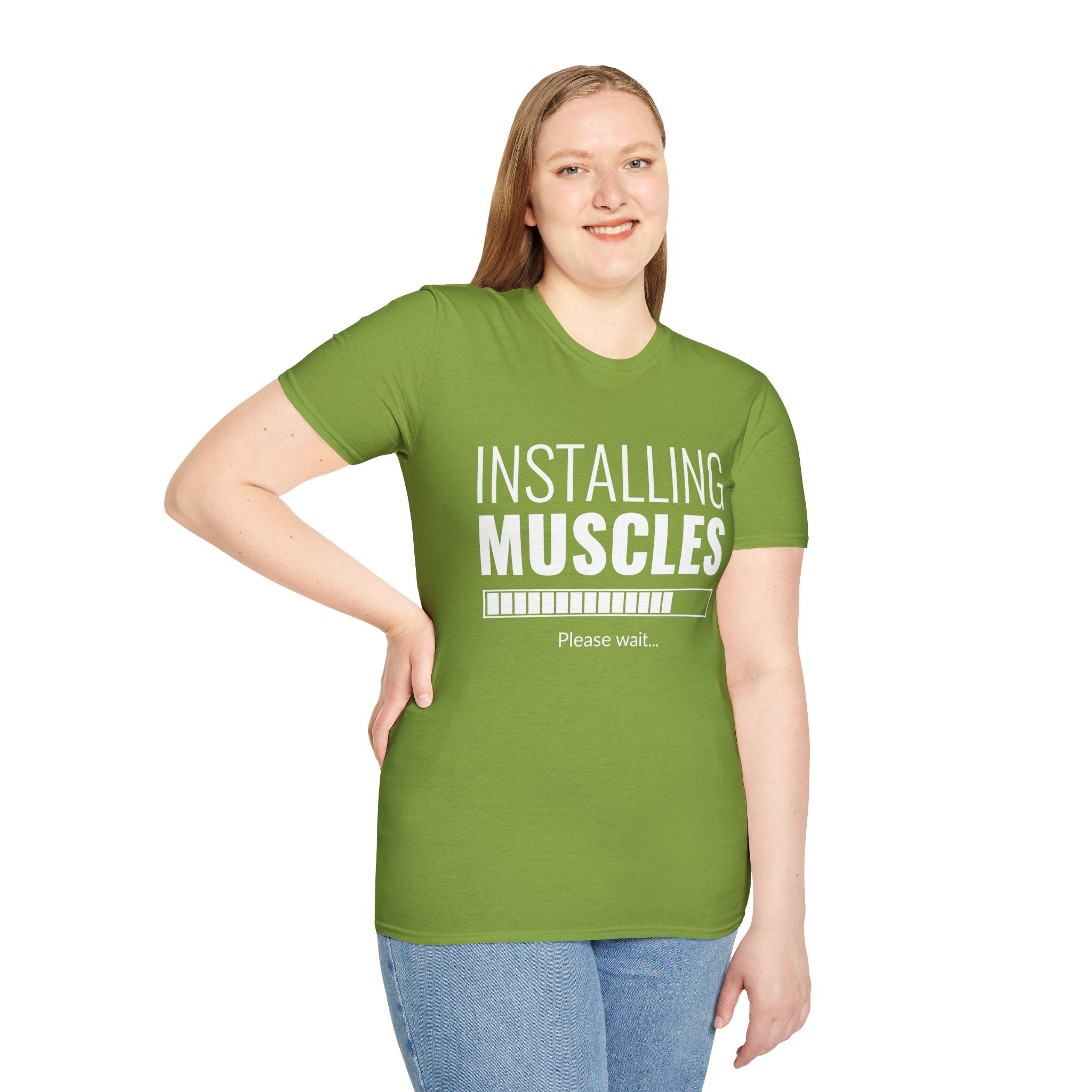 Funny Workout T-Shirt for Fitness Lovers, Gym Humor Shirt, Gift for Him or Her, Installing Muscles Tee, Soft and Comfortable Top