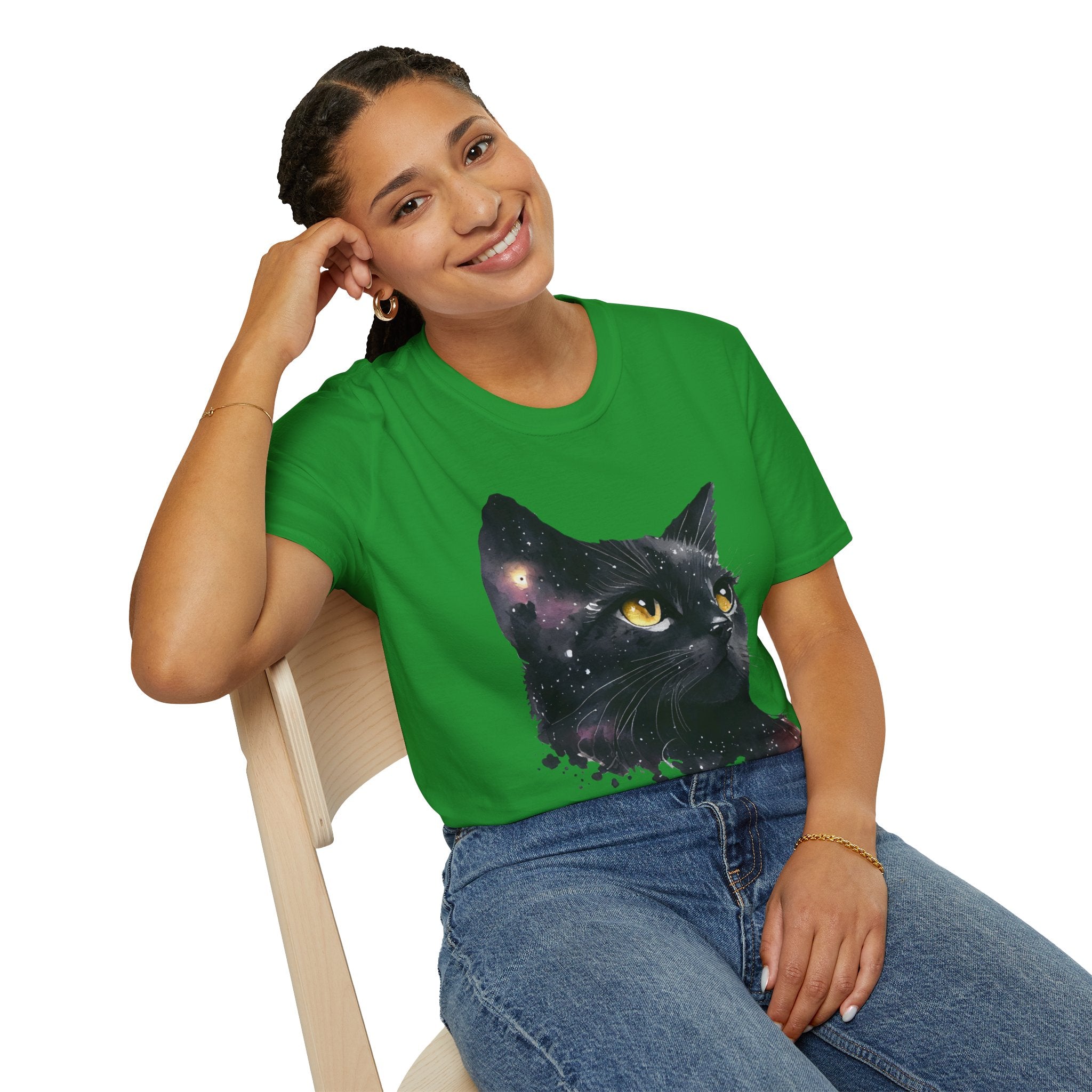 Galactic Cat Unisex Softstyle T-Shirt | Cosmic Space Kitty Tee, Cat Lover Gift, Astrology Shirt, Unique Pet Apparel, Cute Astronomy Design