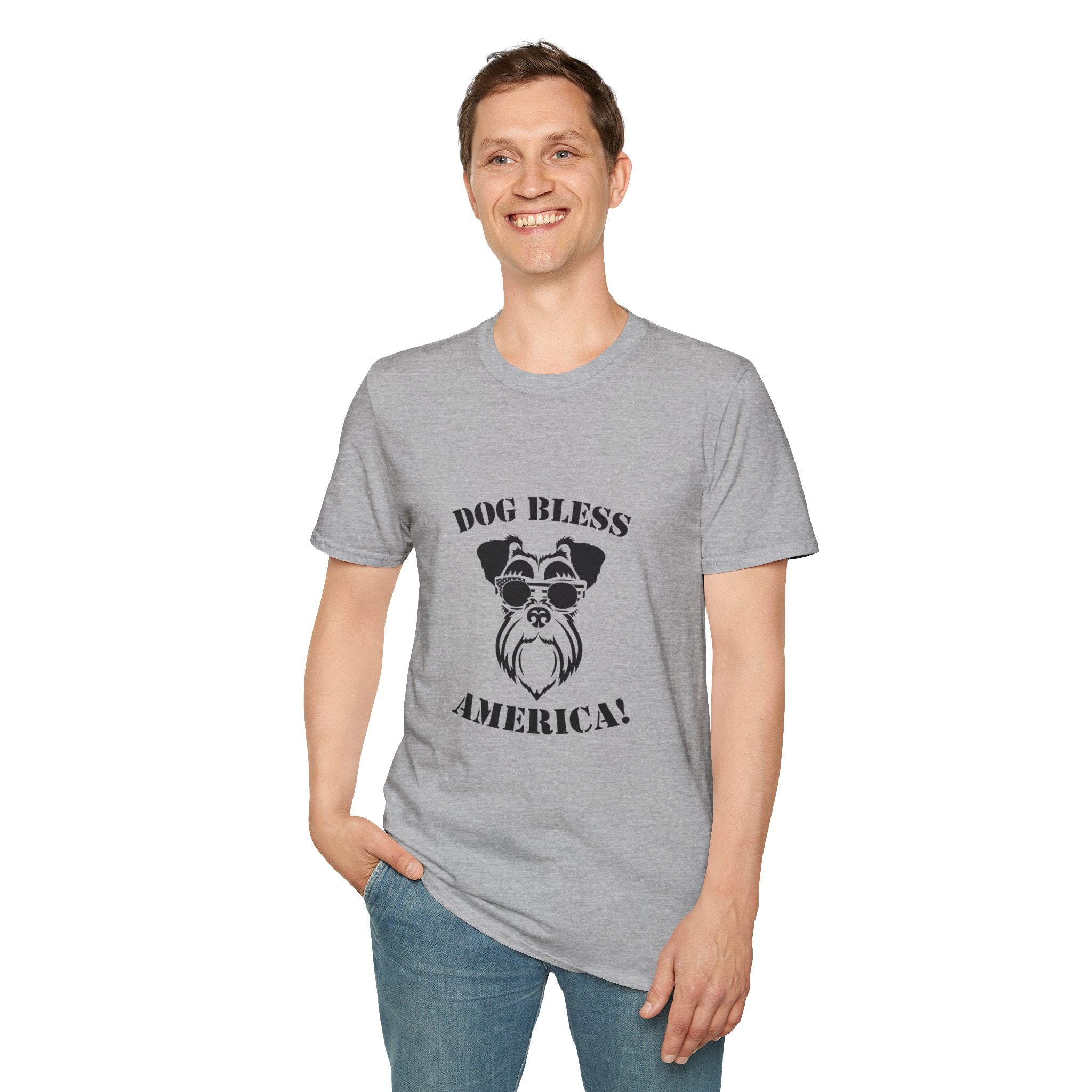 Dog Bless America T-Shirt, Unisex Tee, Dog Lover Gift, Independence Day Apparel, Pet Enthusiast Shirt, Cute Animal T-Shirt