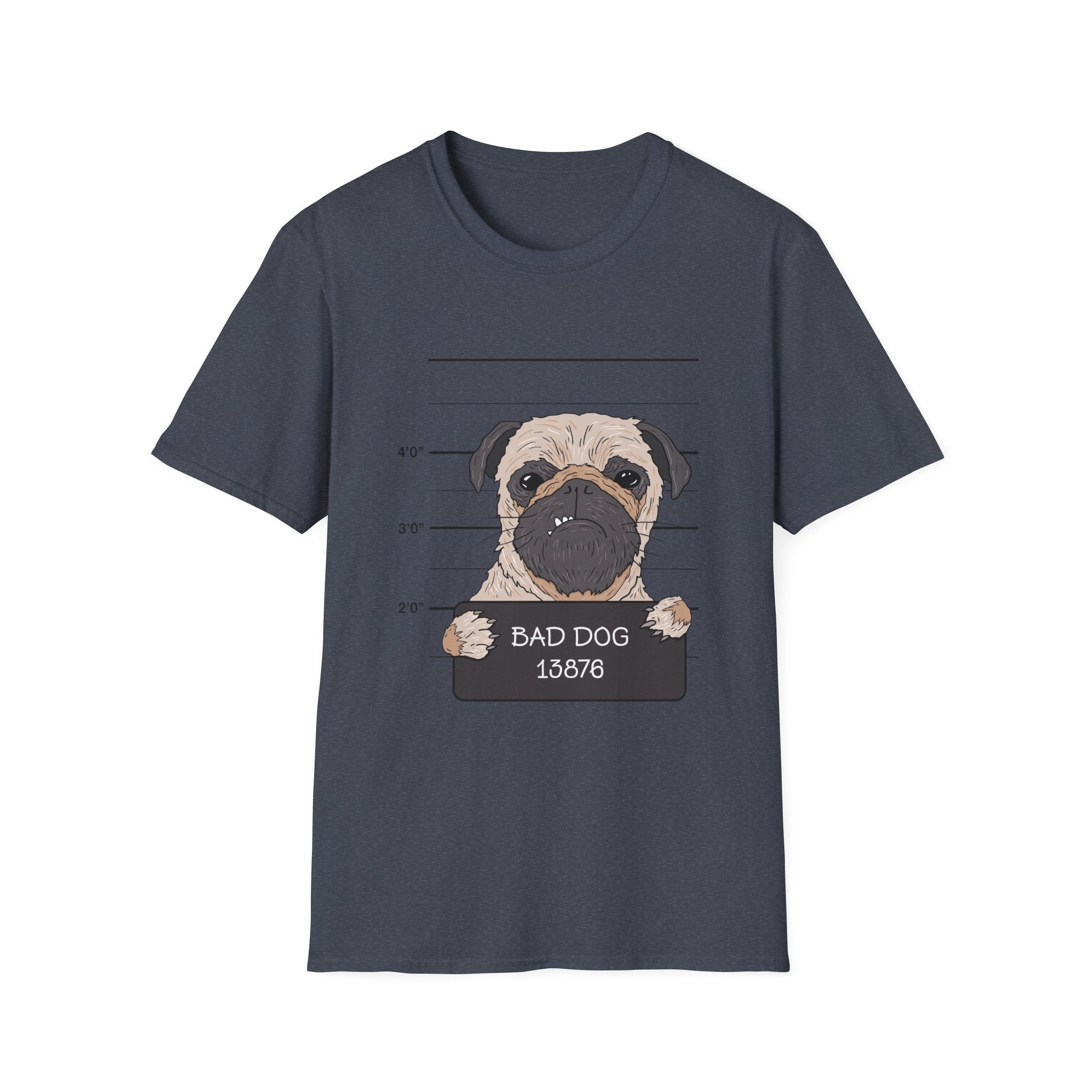 Bad Dog Pug Unisex Softstyle T-Shirt, Funny Dog Lover Tee, Pet Owner Gift, Casual Wear, Dog-Themed Apparel, Pet Humor Shirt