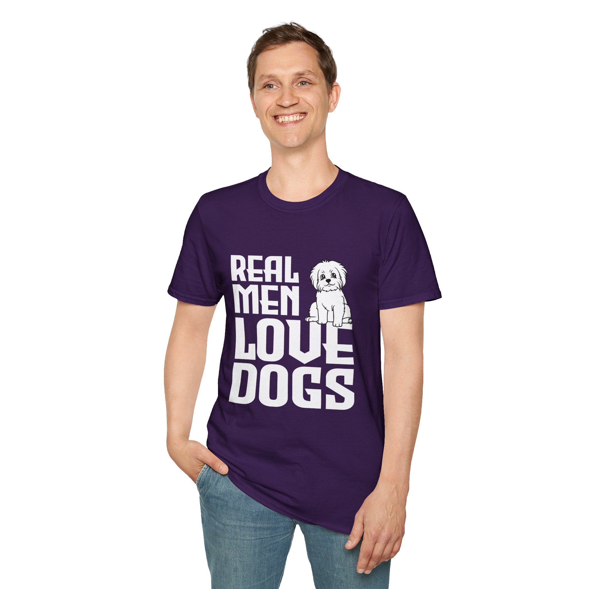 Unisex Dog Lover T-Shirt, Real Men Love Dogs Tee, Pet Owner Apparel, Gift for Dog Dads, Perfect for Birthdays