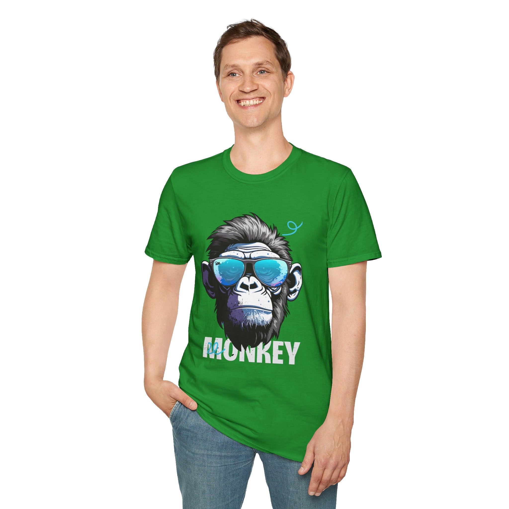 Cool Monkey Graphic Tee, Fun Unisex Softstyle T-Shirt, Animal Lover Gift