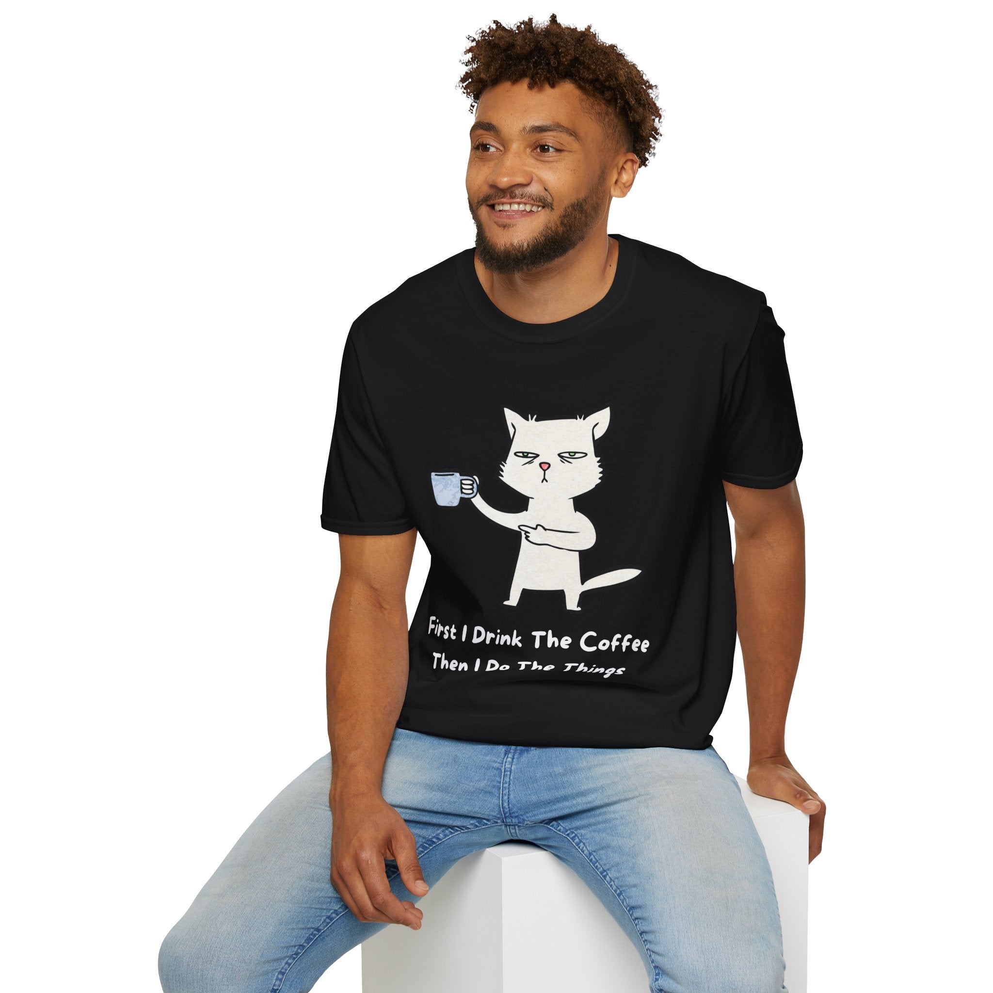 Coffee Cat Unisex T-Shirt, Funny Cat Tee