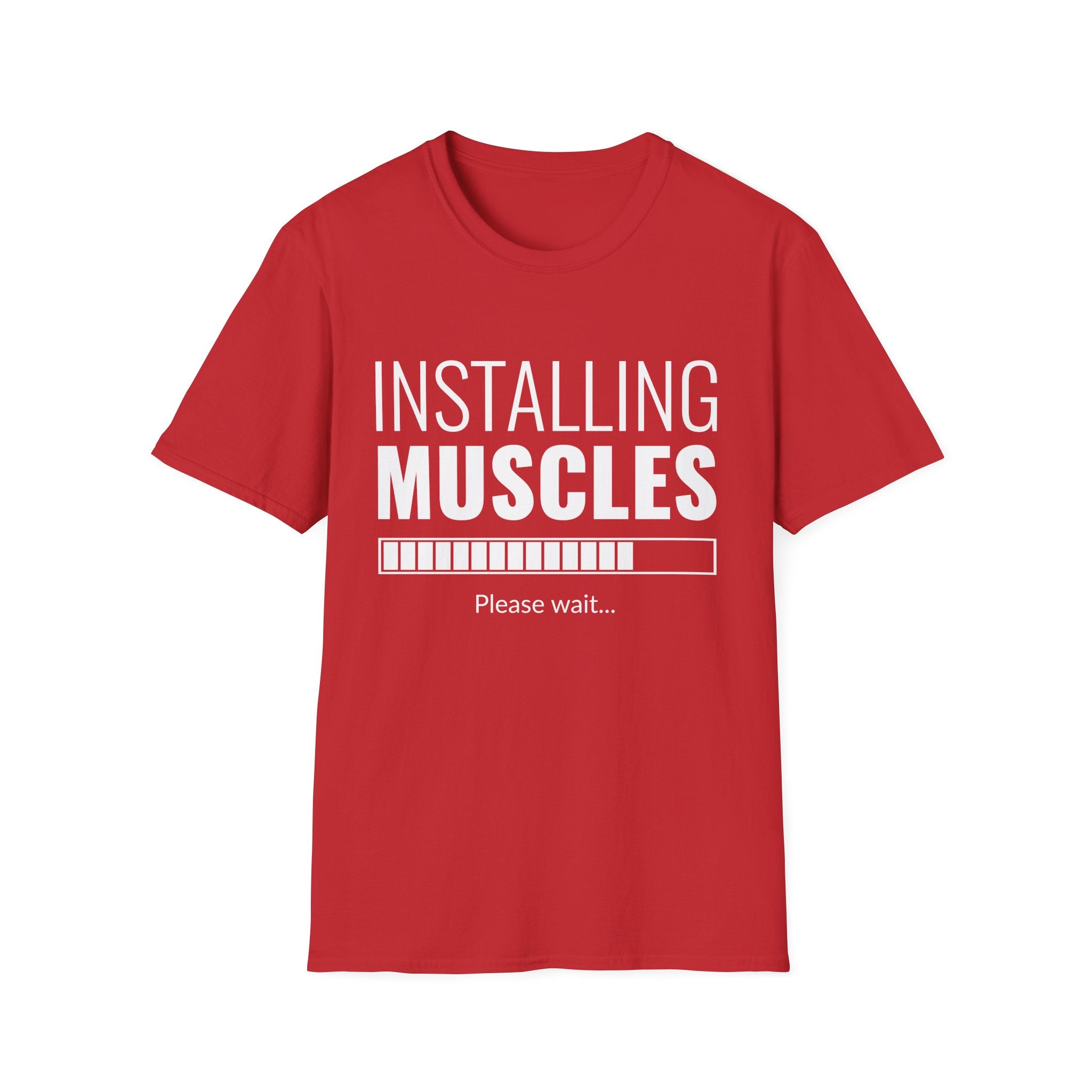 Funny Workout T-Shirt for Fitness Lovers, Gym Humor Shirt, Gift for Him or Her, Installing Muscles Tee, Soft and Comfortable Top