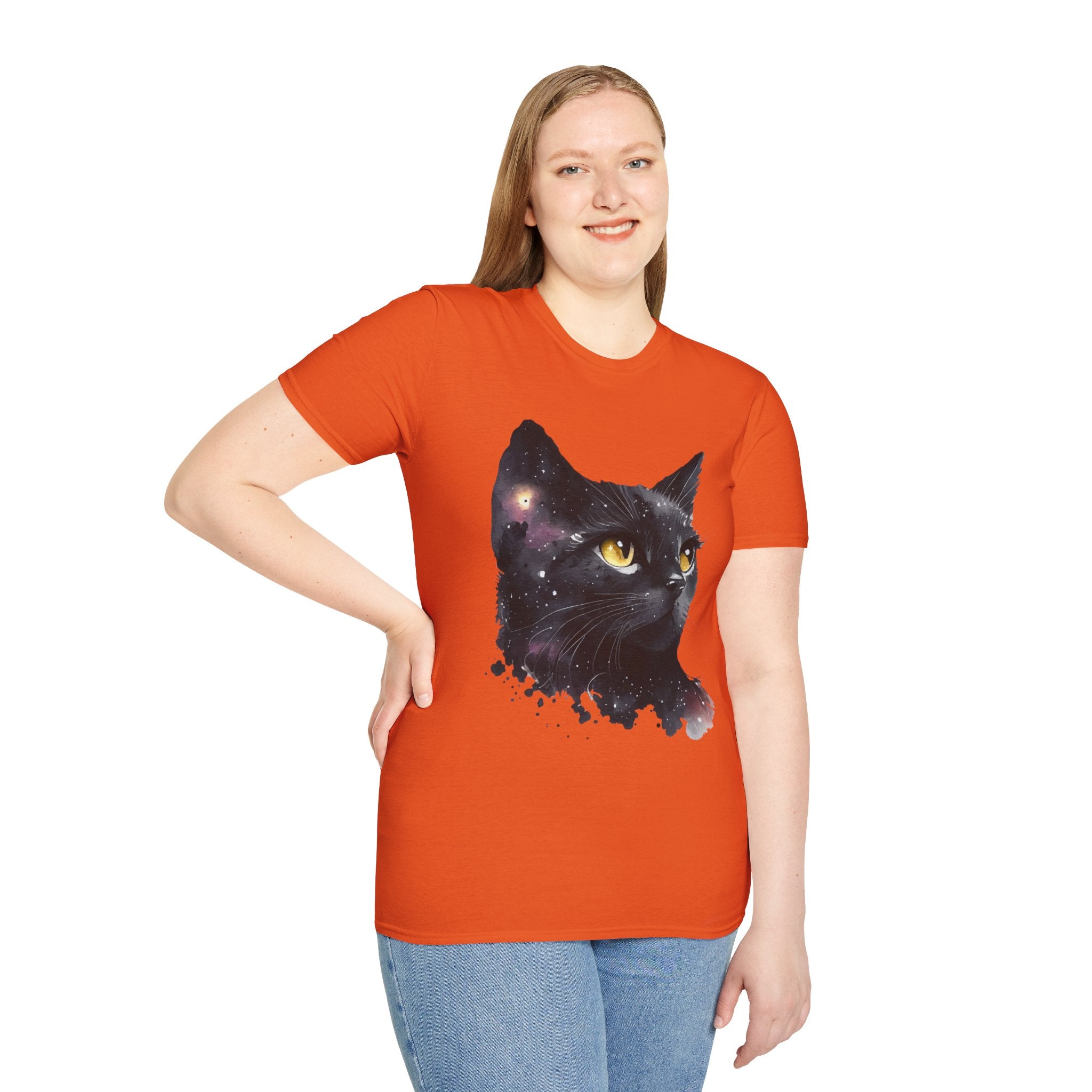 Galactic Cat Unisex Softstyle T-Shirt | Cosmic Space Kitty Tee, Cat Lover Gift, Astrology Shirt, Unique Pet Apparel, Cute Astronomy Design