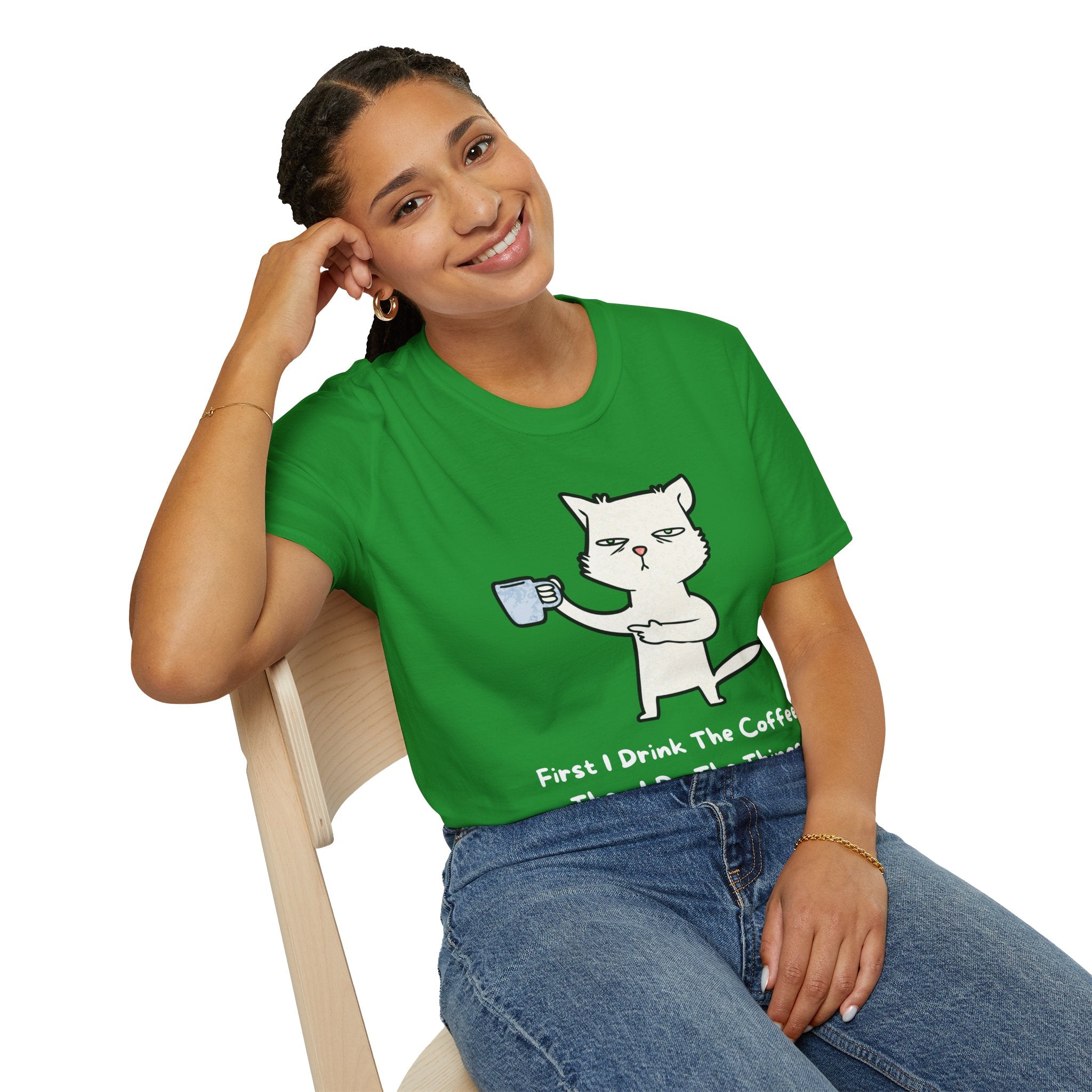 Coffee Cat Unisex T-Shirt, Funny Cat Tee