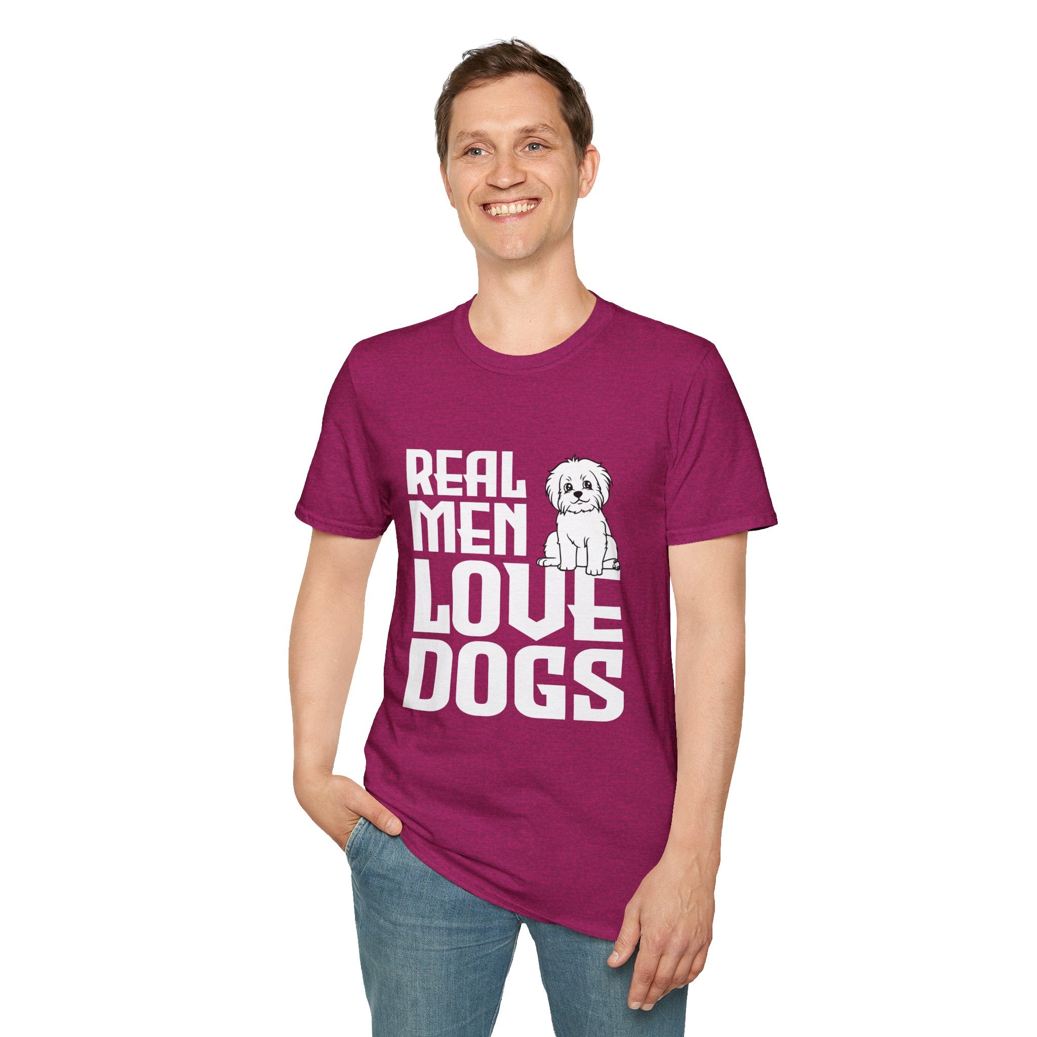 Unisex Dog Lover T-Shirt, Real Men Love Dogs Tee, Pet Owner Apparel, Gift for Dog Dads, Perfect for Birthdays