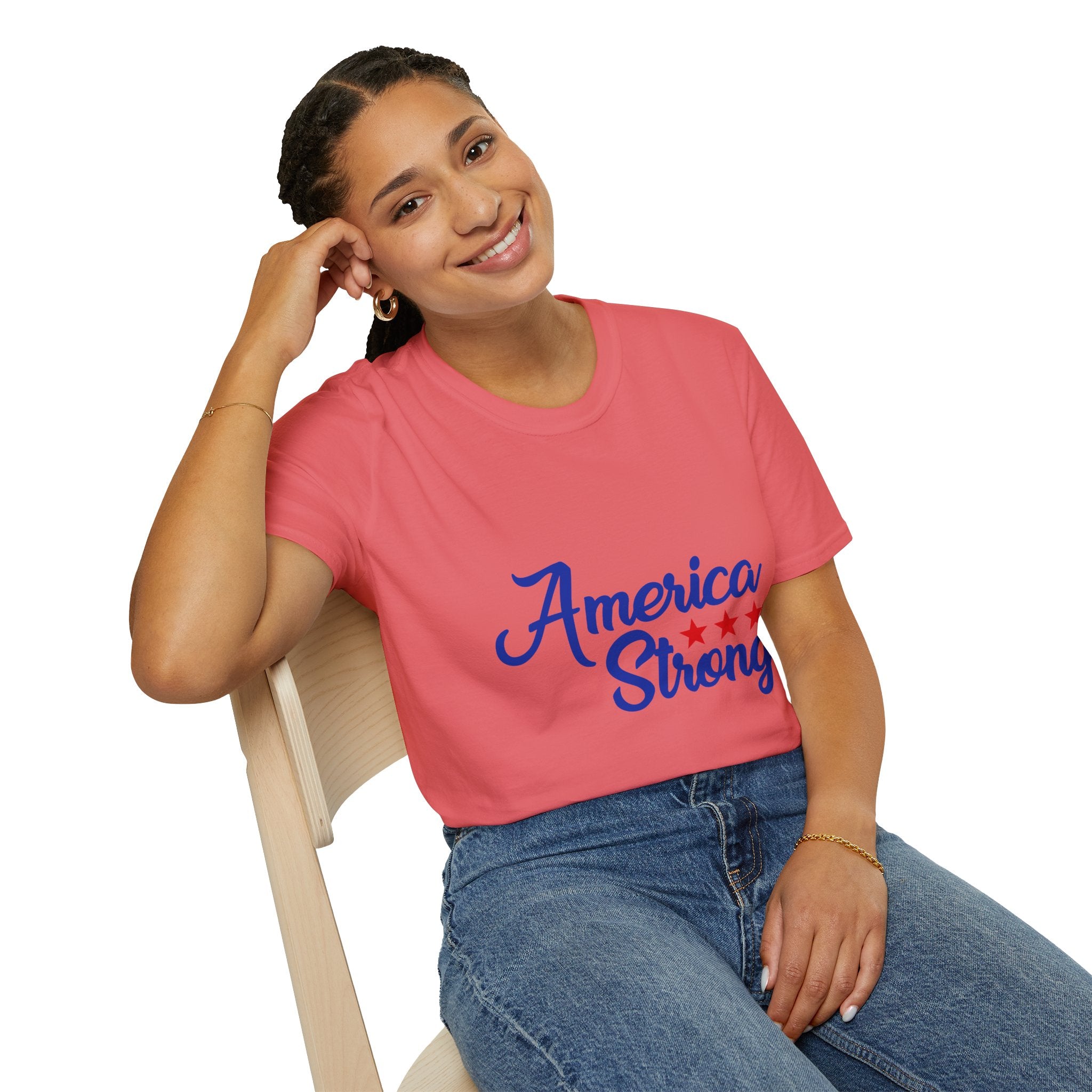Unisex Softstyle T-Shirt - America Strong, Patriotic Tee, Casual Wear, Independence Day Outfit, Gift for Veterans, Summer Style