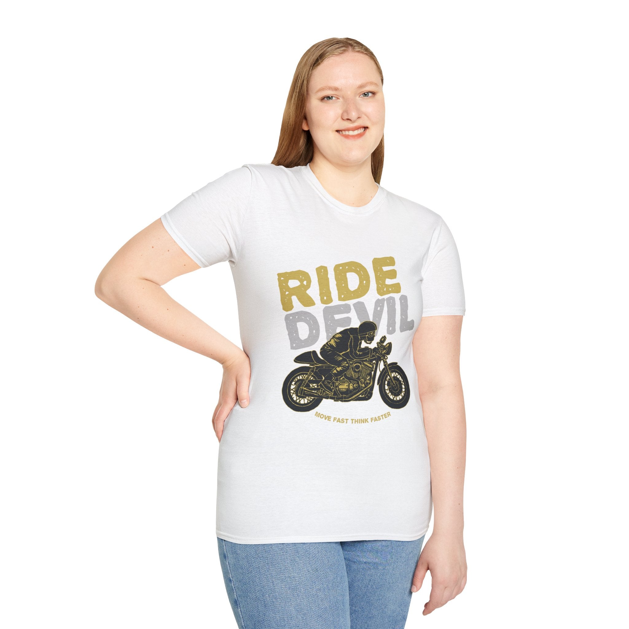 Unisex Softstyle T-Shirt with 'Ride Devil' Graphic - Perfect for Bikers, Gift for Motorcycle Lovers, Casual Wear, Event Merchandise, [...]