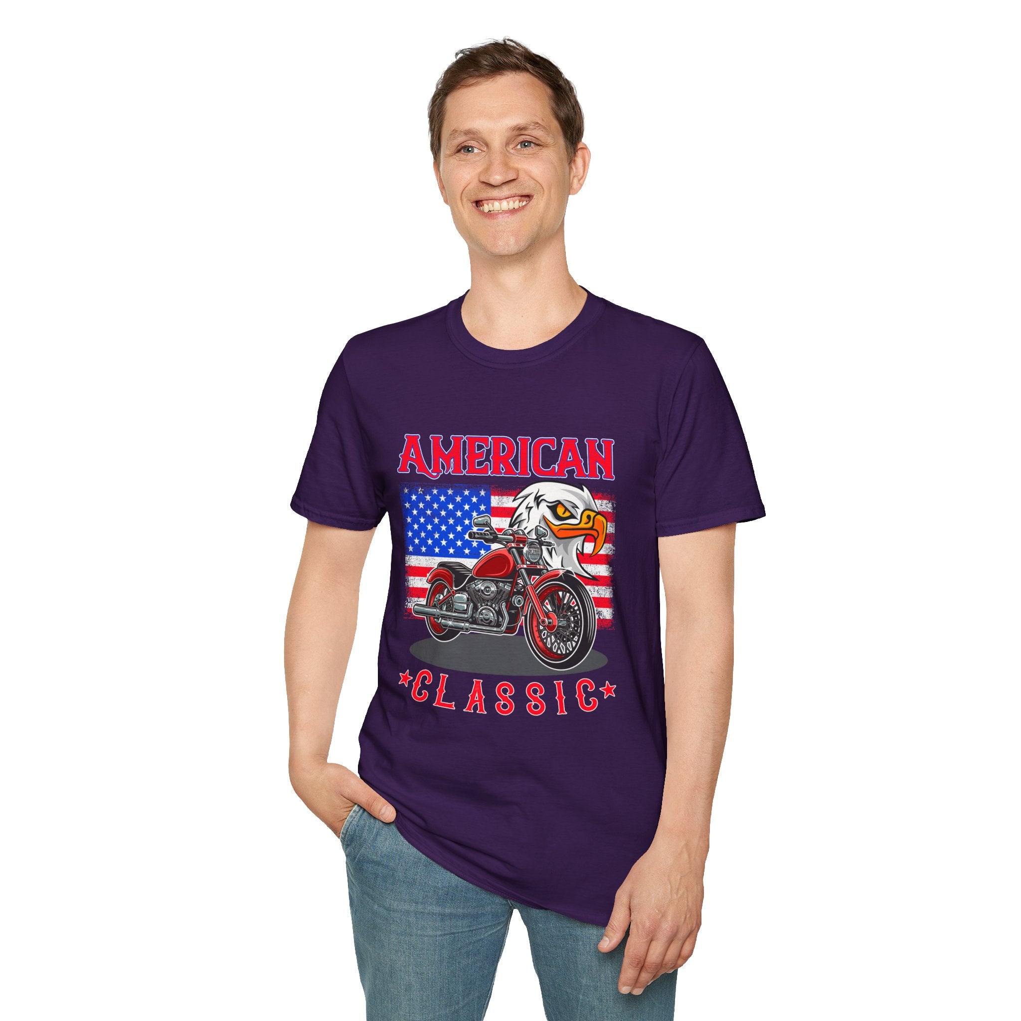 Patriotic Eagle Motorcycle T-Shirt, Unisex Casual Tee, American Rider Apparel, Independence Day Gift, Classic Style Shirt