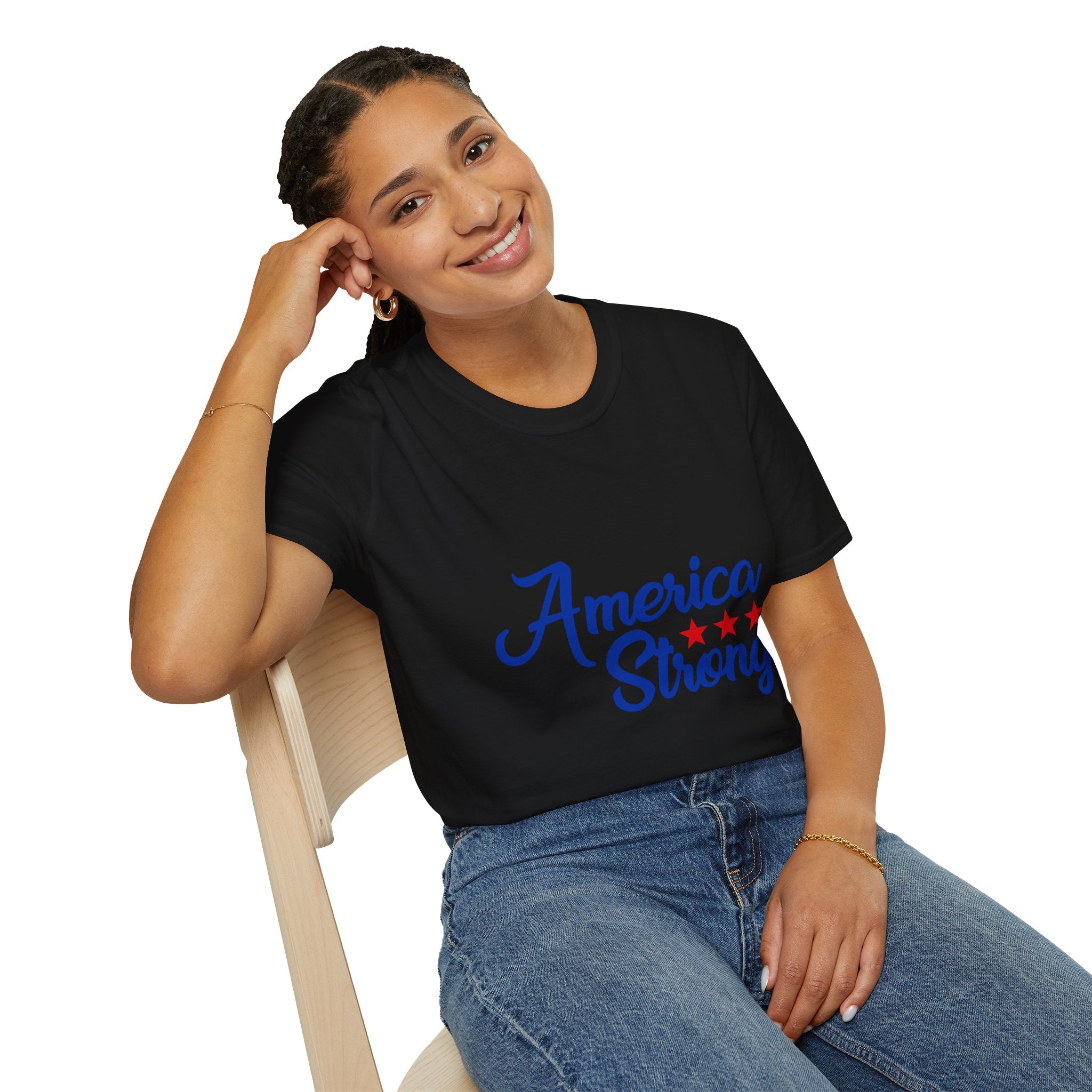 Unisex Softstyle T-Shirt - America Strong, Patriotic Tee, Casual Wear, Independence Day Outfit, Gift for Veterans, Summer Style