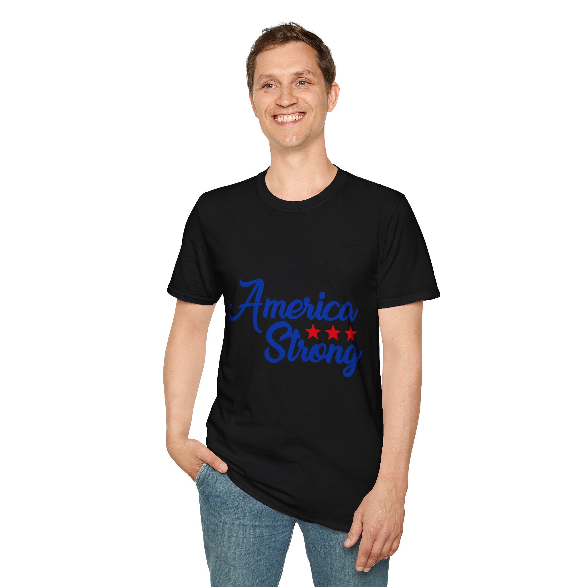 Unisex Softstyle T-Shirt - America Strong, Patriotic Tee, Casual Wear, Independence Day Outfit, Gift for Veterans, Summer Style