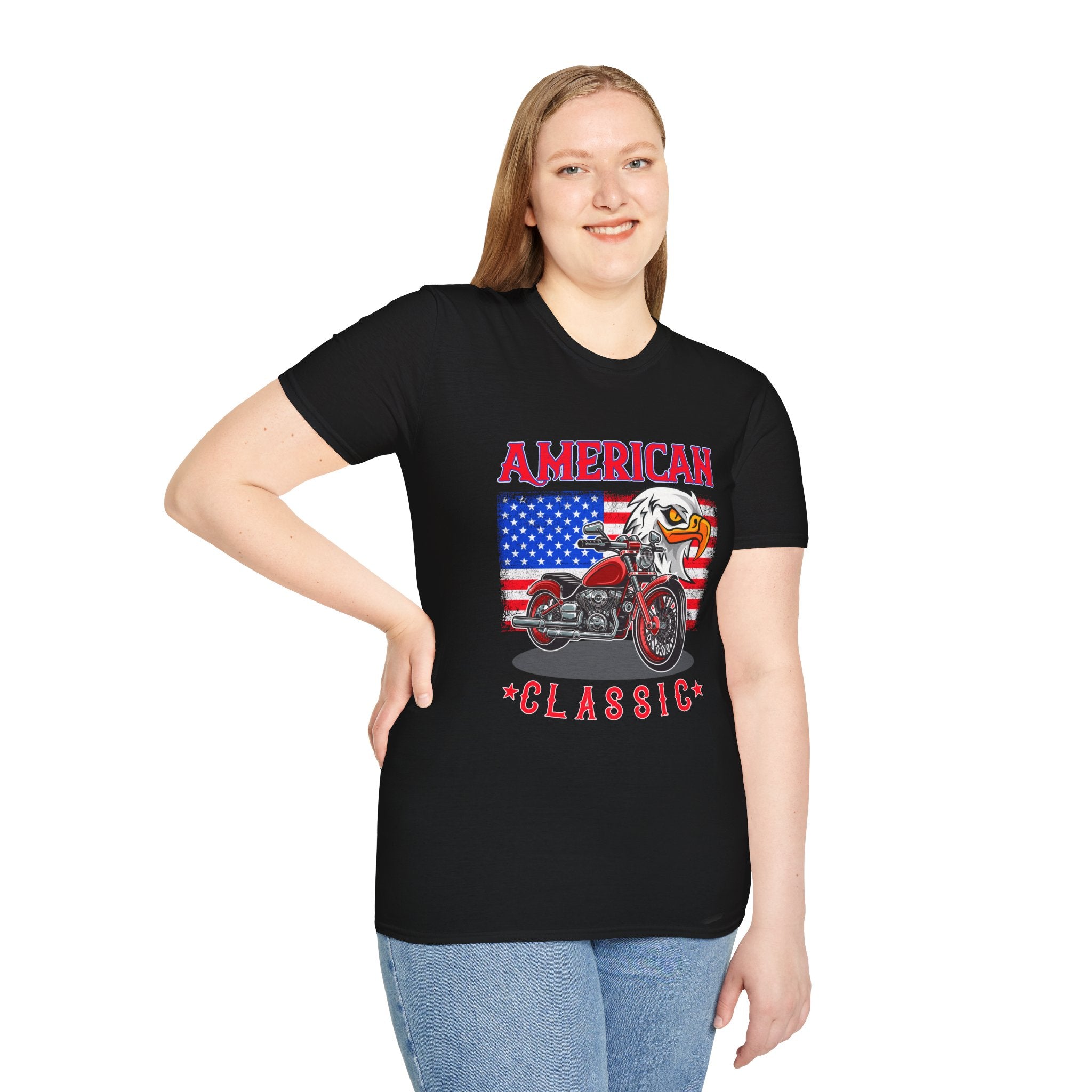 Patriotic Eagle Motorcycle T-Shirt, Unisex Casual Tee, American Rider Apparel, Independence Day Gift, Classic Style Shirt