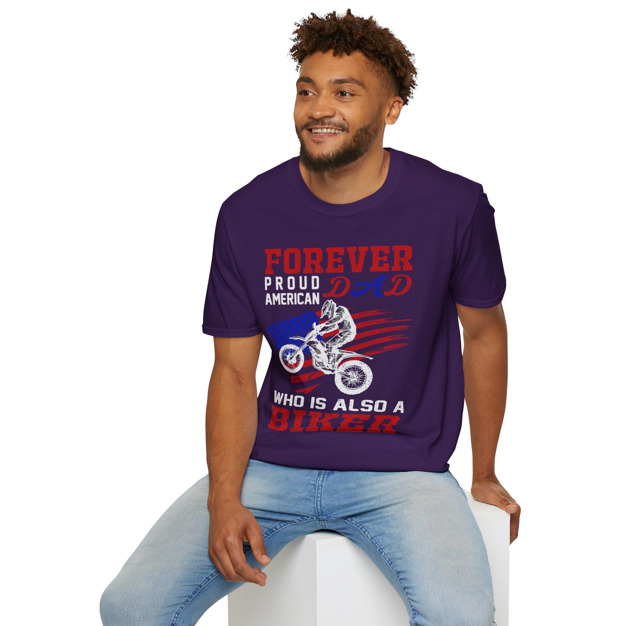 Forever Proud Dad Biker T-Shirt, Gifts for Bikers, Father's Day Tee, Unisex Softstyle Shirt, American Pride Apparel