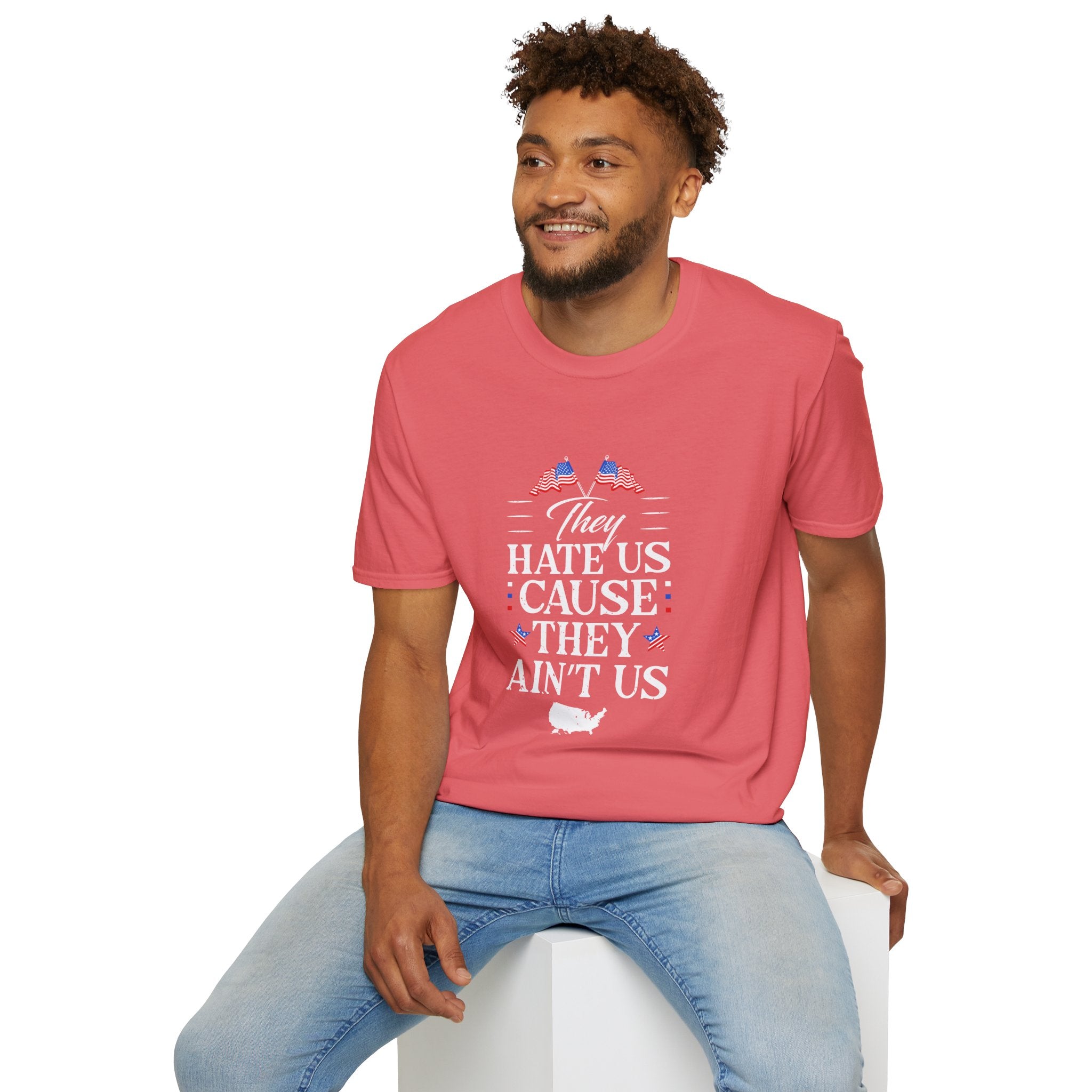Unisex Softstyle Tee - They Hate Us Cause They Ain't Us, Casual Wear, Gift for Friends, Trendy Graphic Shirt, Comfortable Everyday [...]