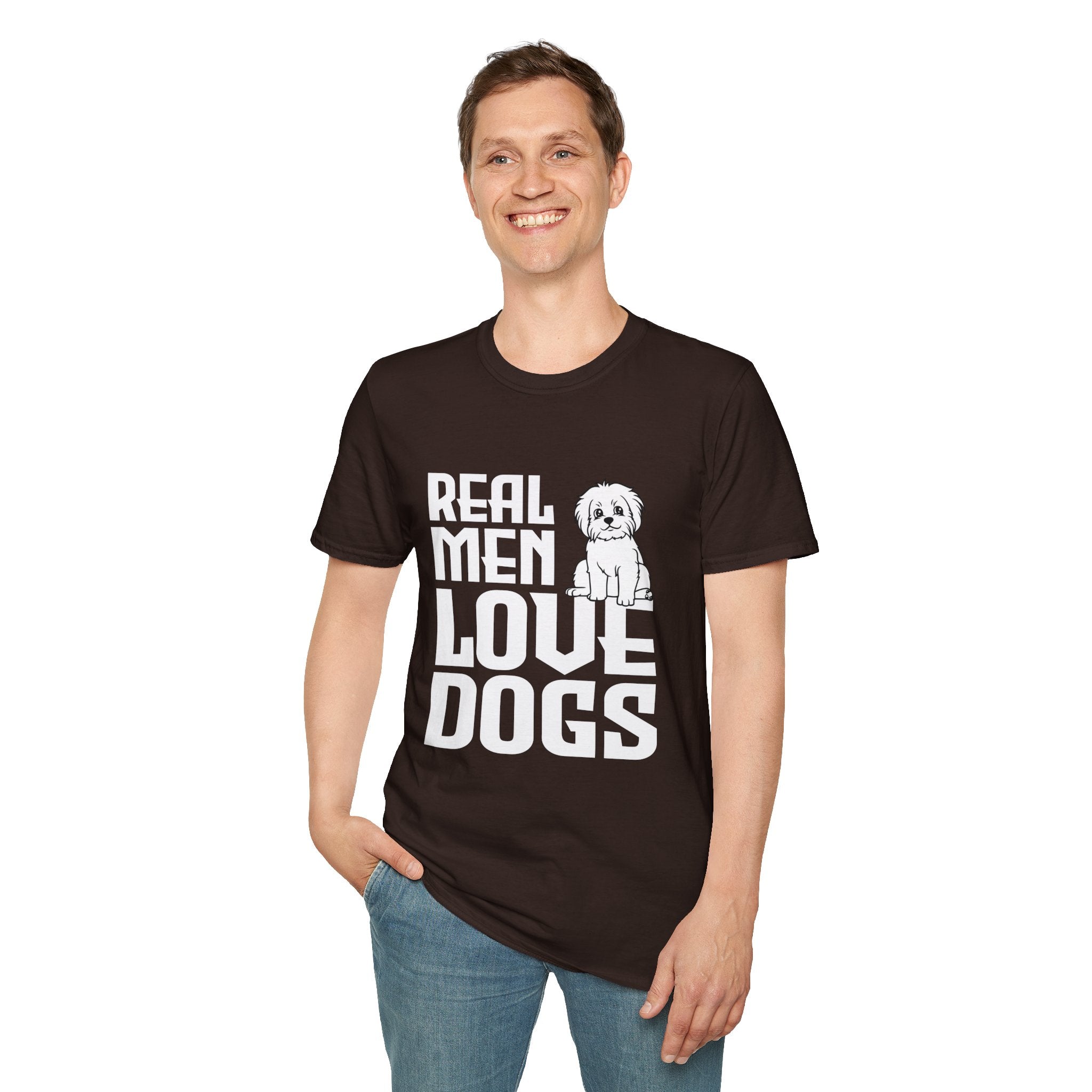 Unisex Dog Lover T-Shirt, Real Men Love Dogs Tee, Pet Owner Apparel, Gift for Dog Dads, Perfect for Birthdays