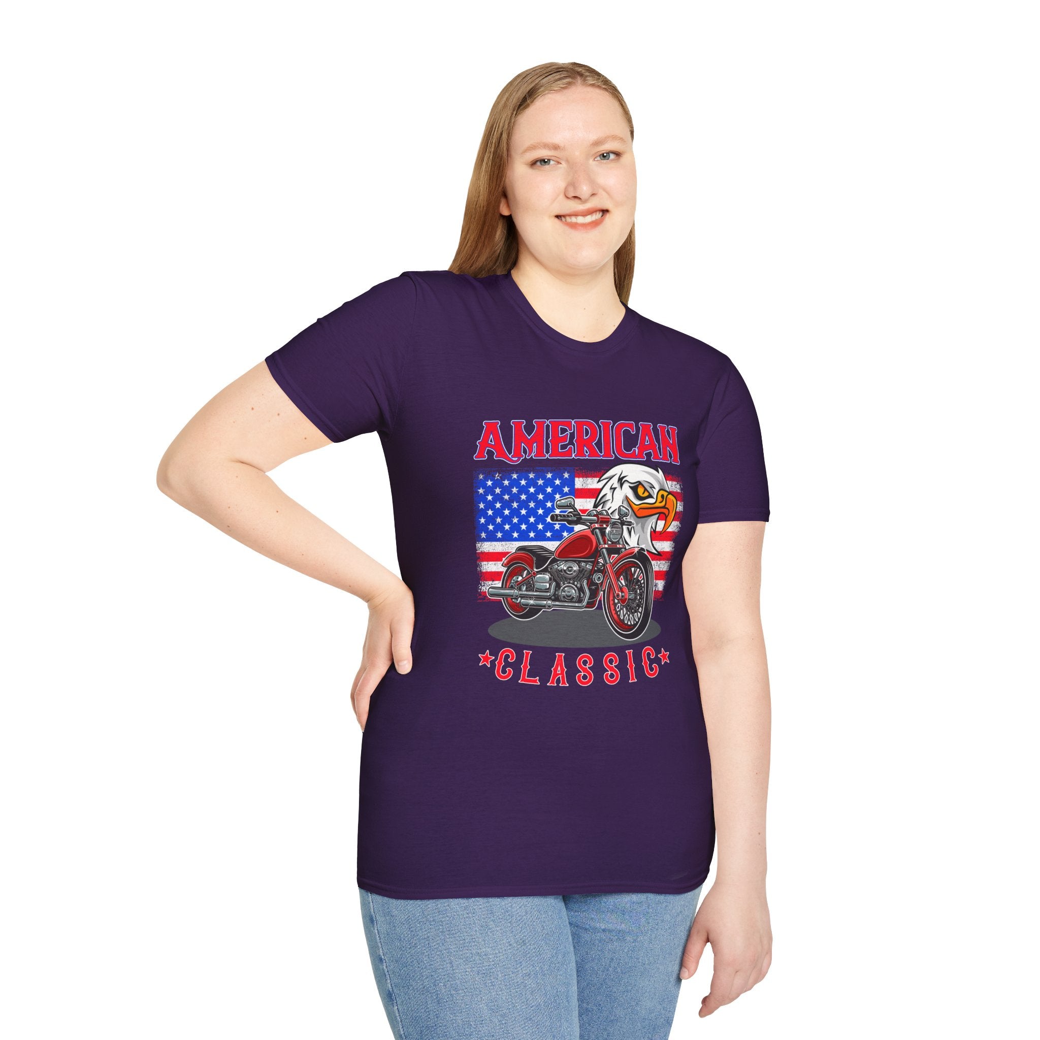 Patriotic Eagle Motorcycle T-Shirt, Unisex Casual Tee, American Rider Apparel, Independence Day Gift, Classic Style Shirt