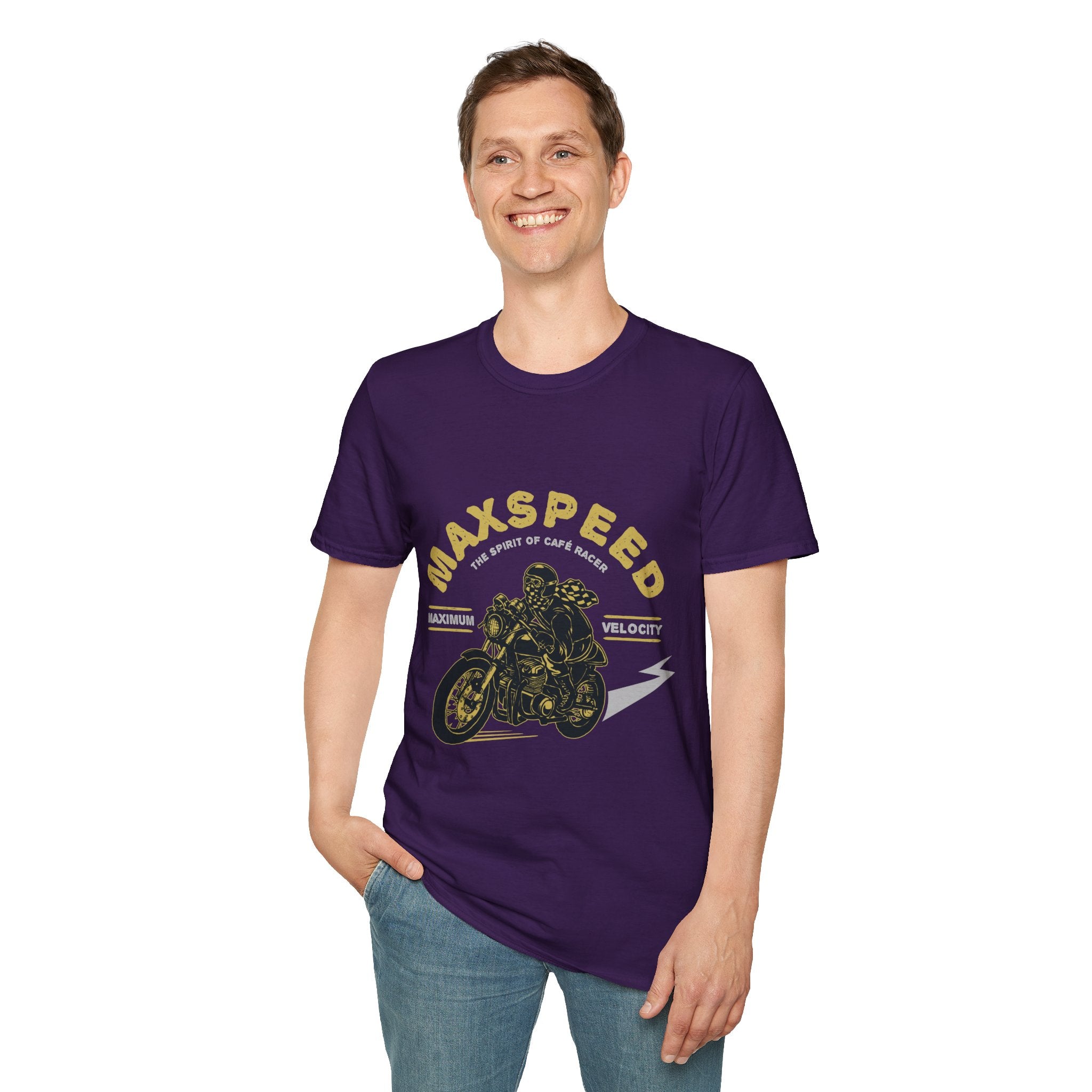 Maxspeed Motorcycle Unisex Softstyle T-Shirt, Biker Tee, Gift for Him, Casual Wear, Custom Graphic Shirt, Motorcycle Enthusiast Apparel