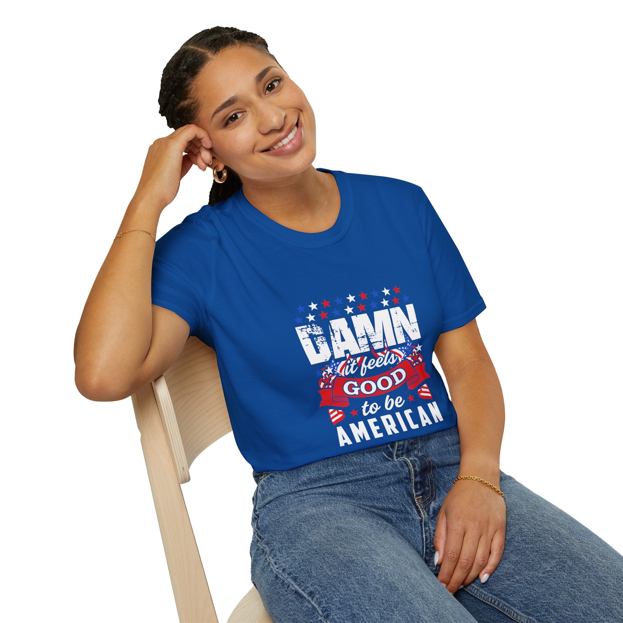 Unisex Patriotic T-Shirt: "Damn It Feels Good to Be American" - Perfect for Independence Day, BBQs, Casual Outings, Gifts, and Celebrations