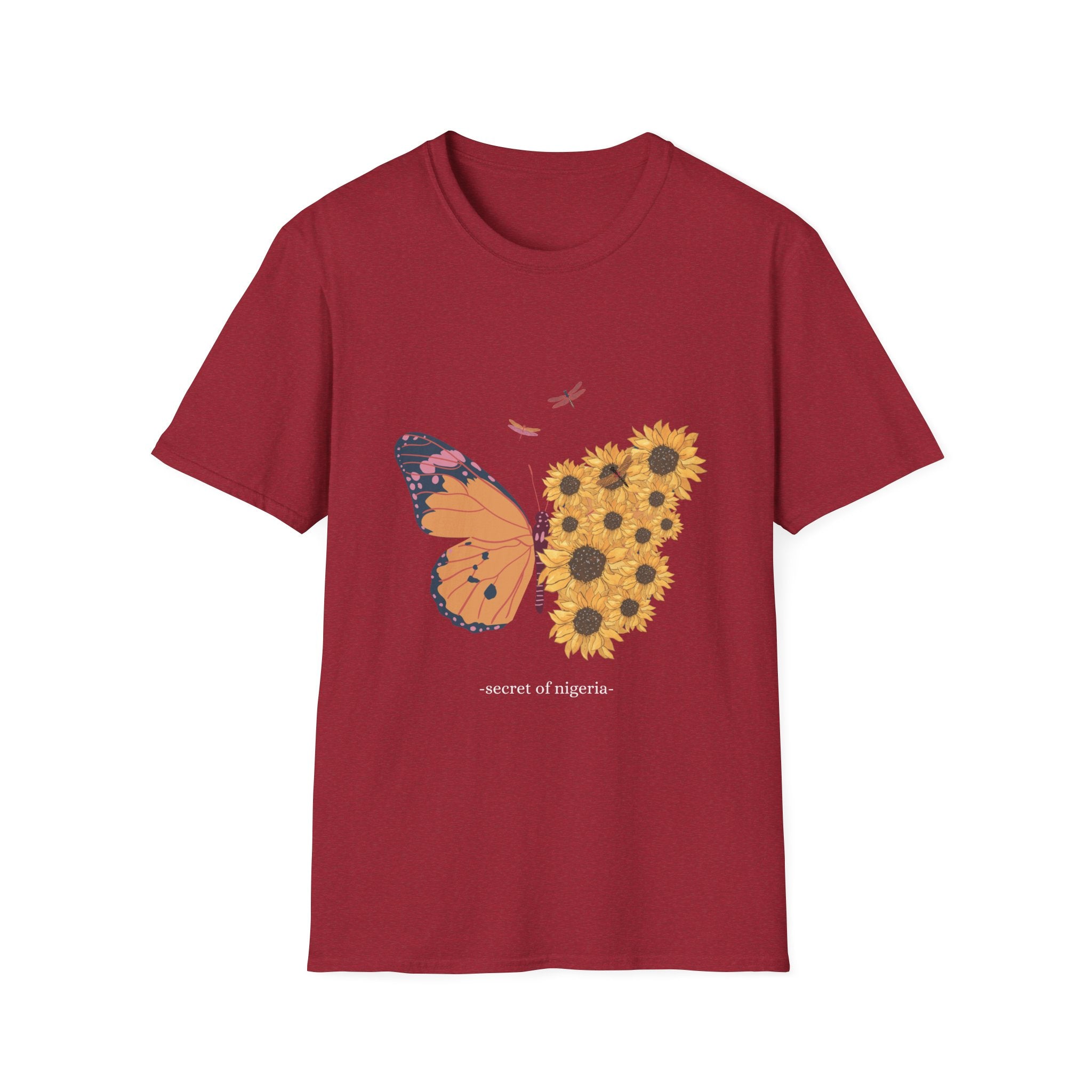 Butterfly and Sunflower Unisex Softstyle T-Shirt, Nature Lovers