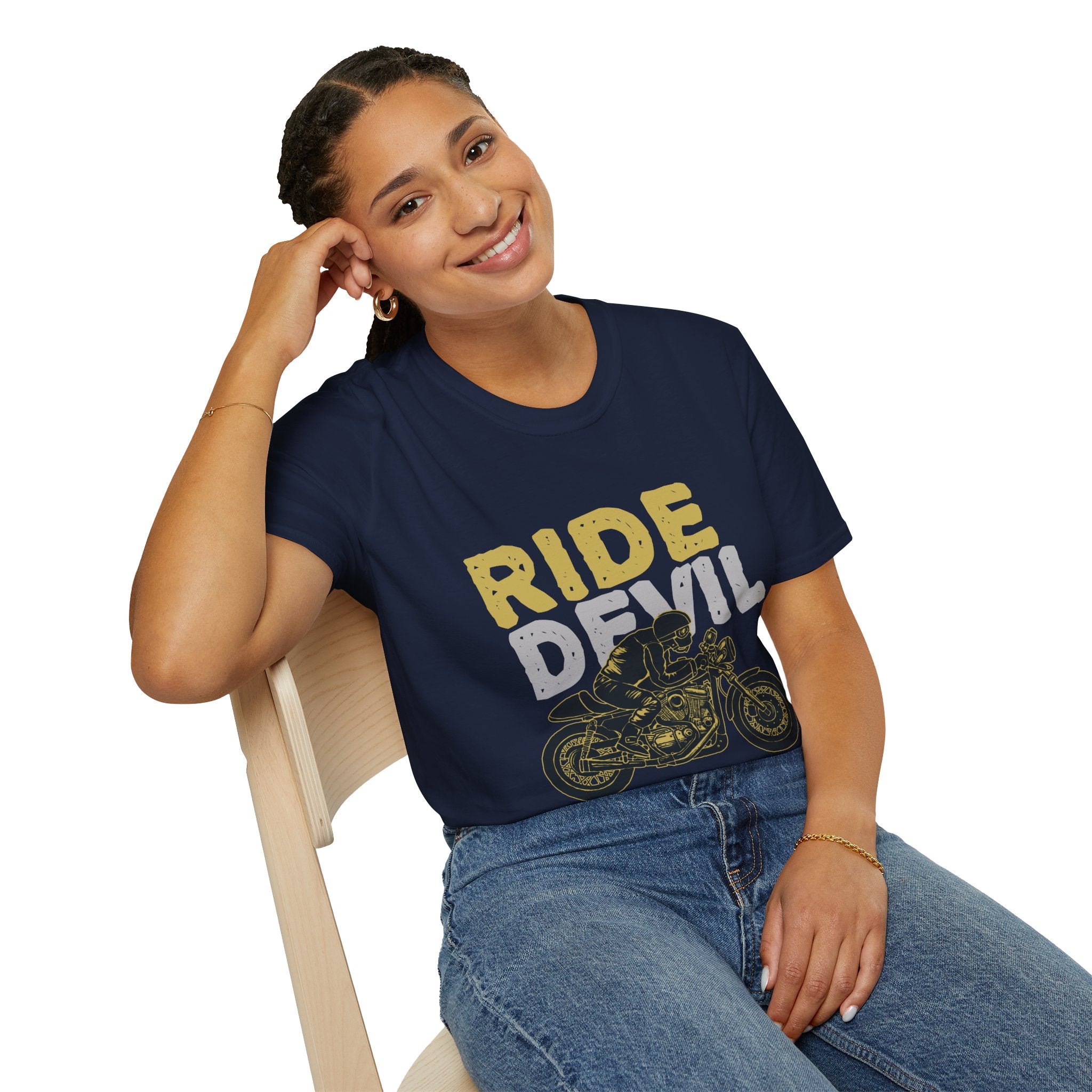 Unisex Softstyle T-Shirt with 'Ride Devil' Graphic - Perfect for Bikers, Gift for Motorcycle Lovers, Casual Wear, Event Merchandise, [...]
