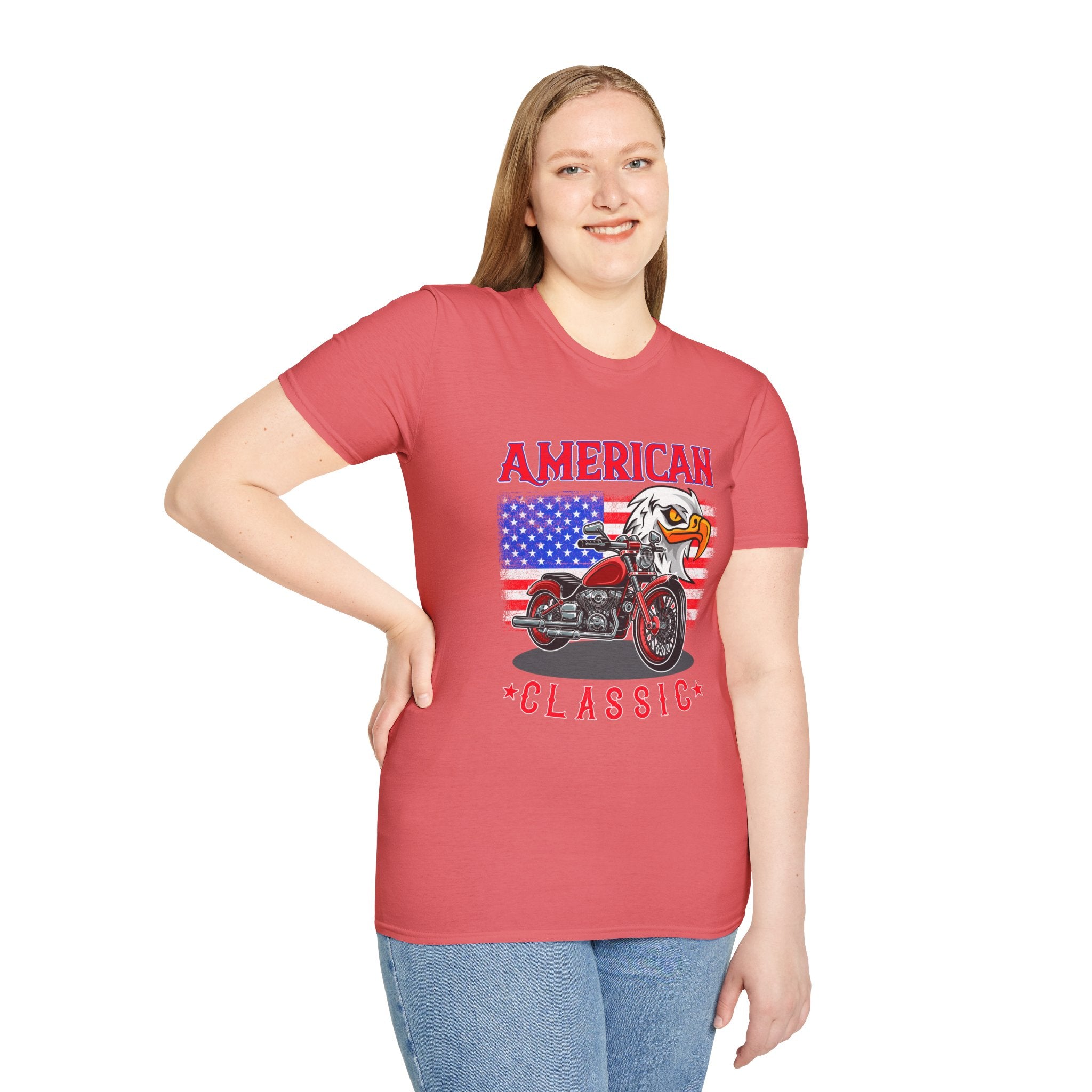 Patriotic Eagle Motorcycle T-Shirt, Unisex Casual Tee, American Rider Apparel, Independence Day Gift, Classic Style Shirt
