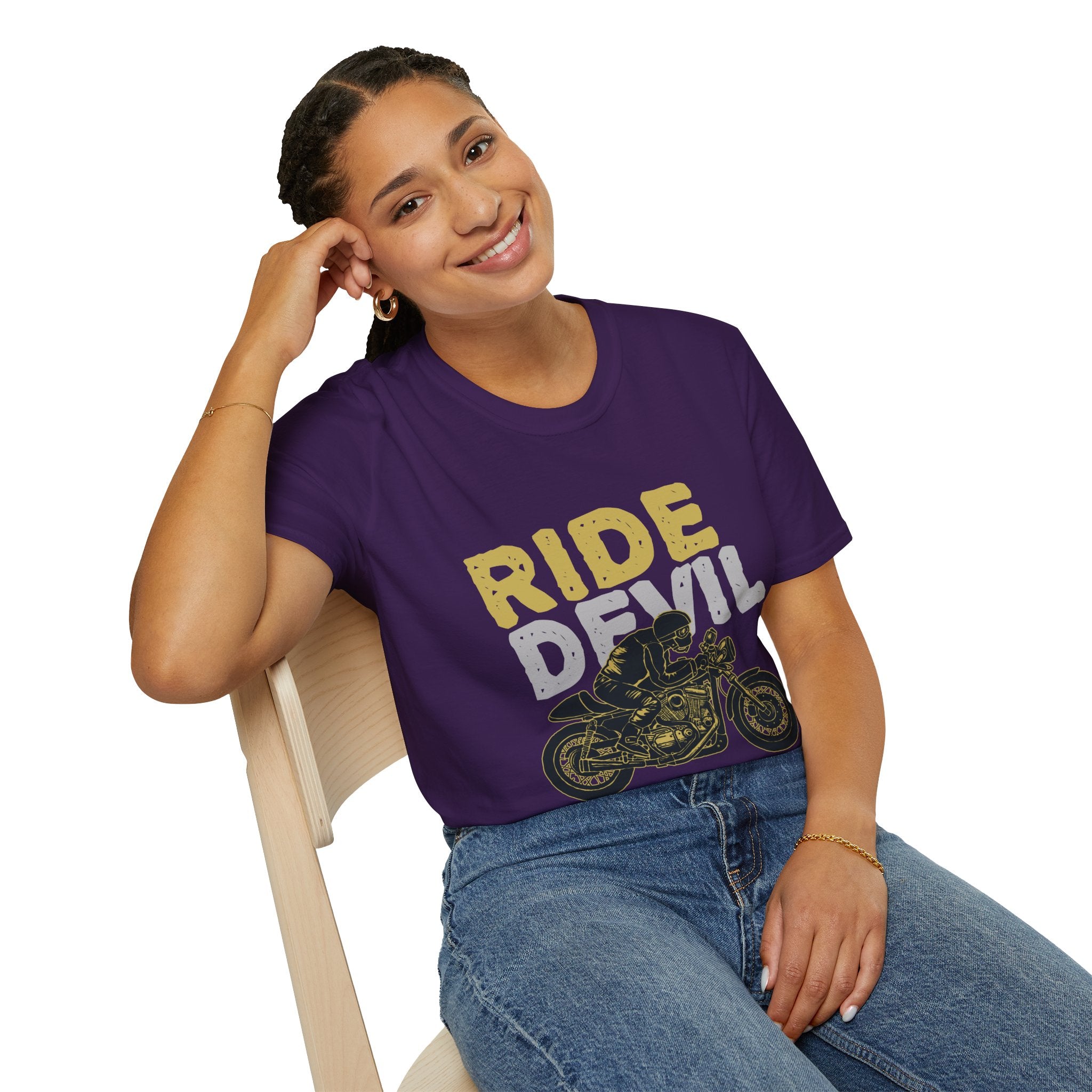 Unisex Softstyle T-Shirt with 'Ride Devil' Graphic - Perfect for Bikers, Gift for Motorcycle Lovers, Casual Wear, Event Merchandise, [...]