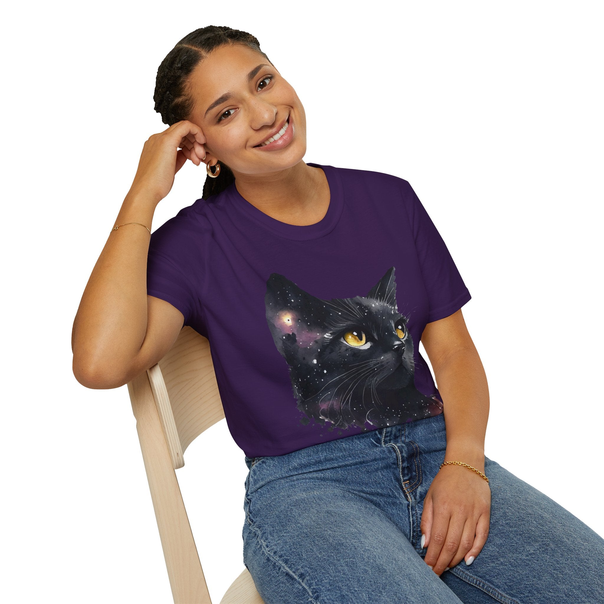 Galactic Cat Unisex Softstyle T-Shirt | Cosmic Space Kitty Tee, Cat Lover Gift, Astrology Shirt, Unique Pet Apparel, Cute Astronomy Design