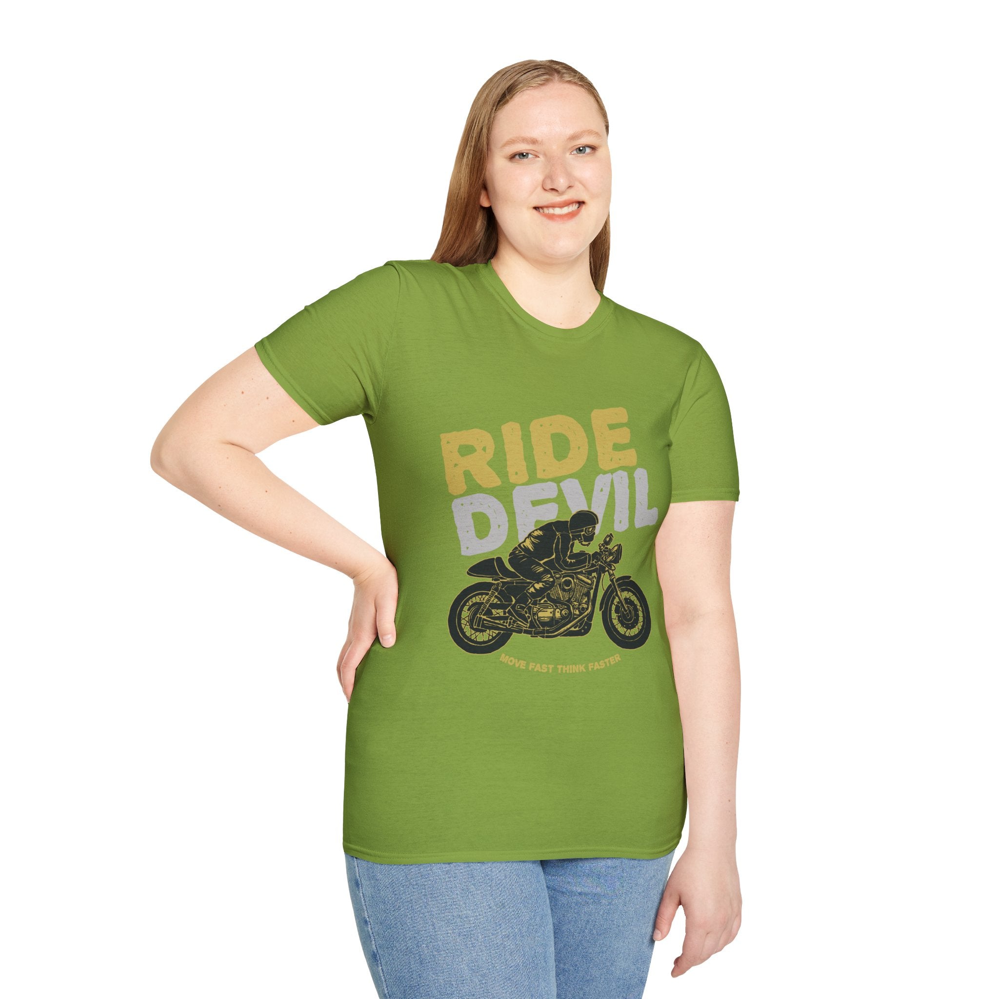 Unisex Softstyle T-Shirt with 'Ride Devil' Graphic - Perfect for Bikers, Gift for Motorcycle Lovers, Casual Wear, Event Merchandise, [...]