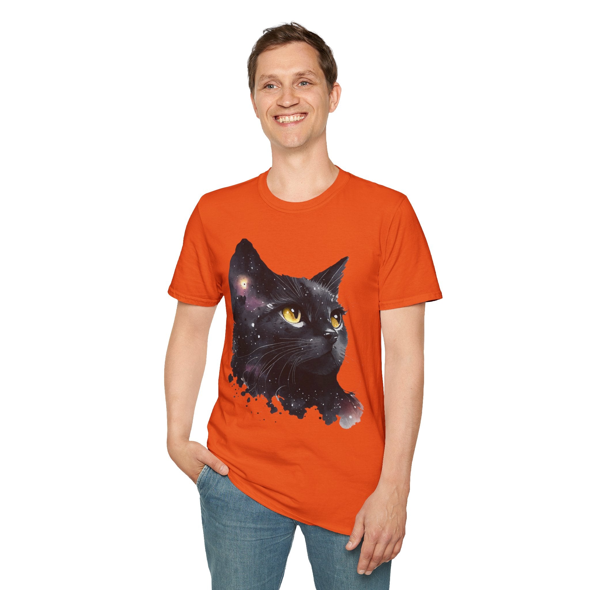 Galactic Cat Unisex Softstyle T-Shirt | Cosmic Space Kitty Tee, Cat Lover Gift, Astrology Shirt, Unique Pet Apparel, Cute Astronomy Design