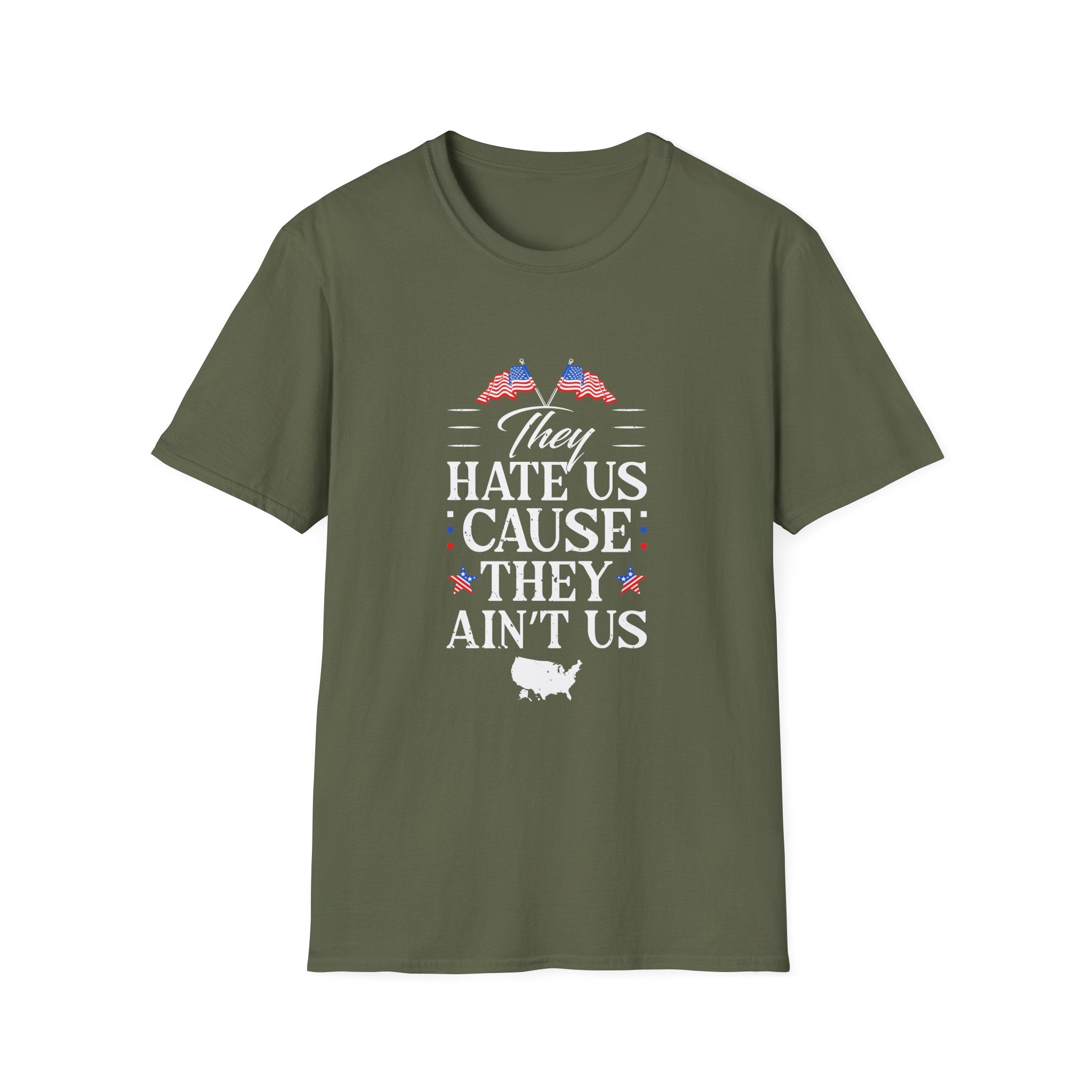Unisex Softstyle Tee - They Hate Us Cause They Ain't Us, Casual Wear, Gift for Friends, Trendy Graphic Shirt, Comfortable Everyday [...]
