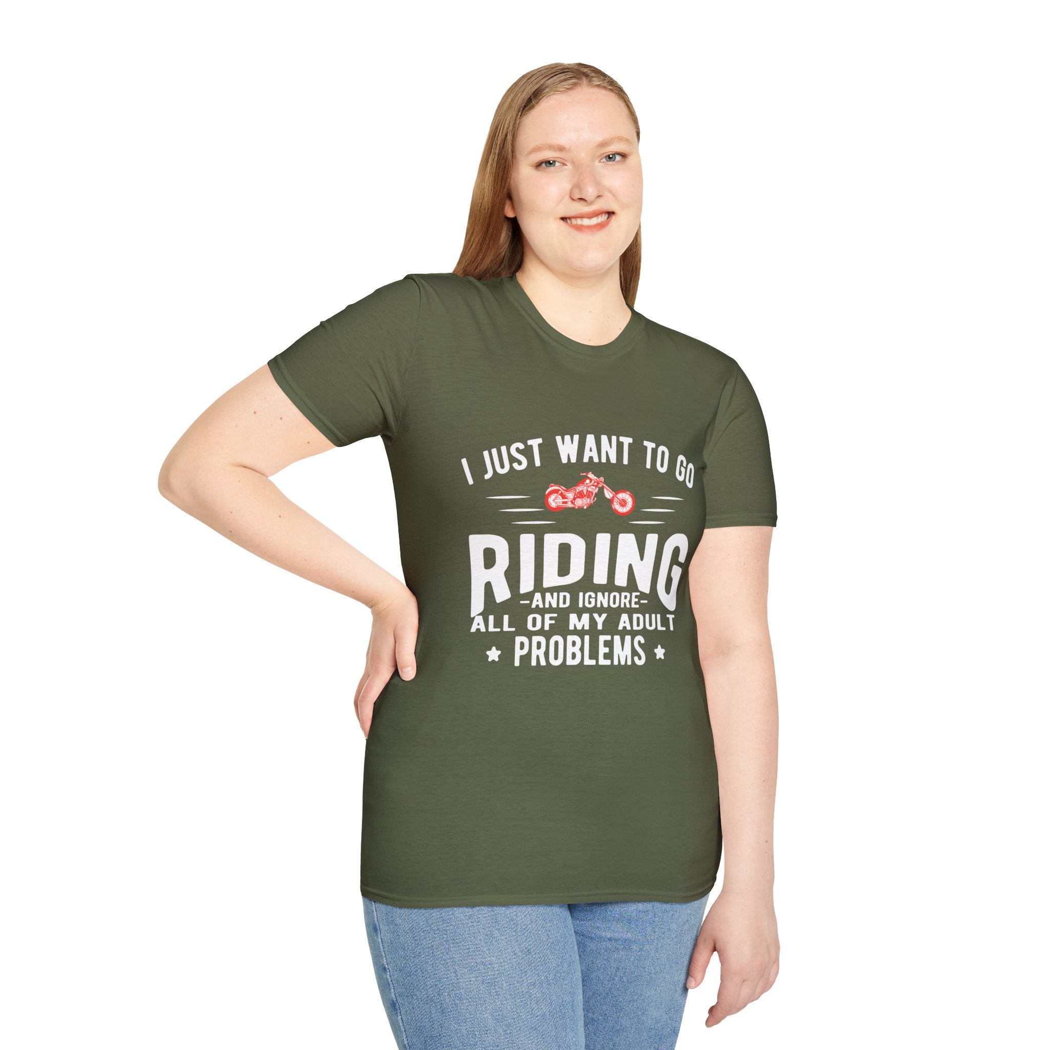 Funny Riding T-Shirt for Adults, Unisex Graphic Tee, Casual Wear, Gift for Riders, Adulting Humor Shirt