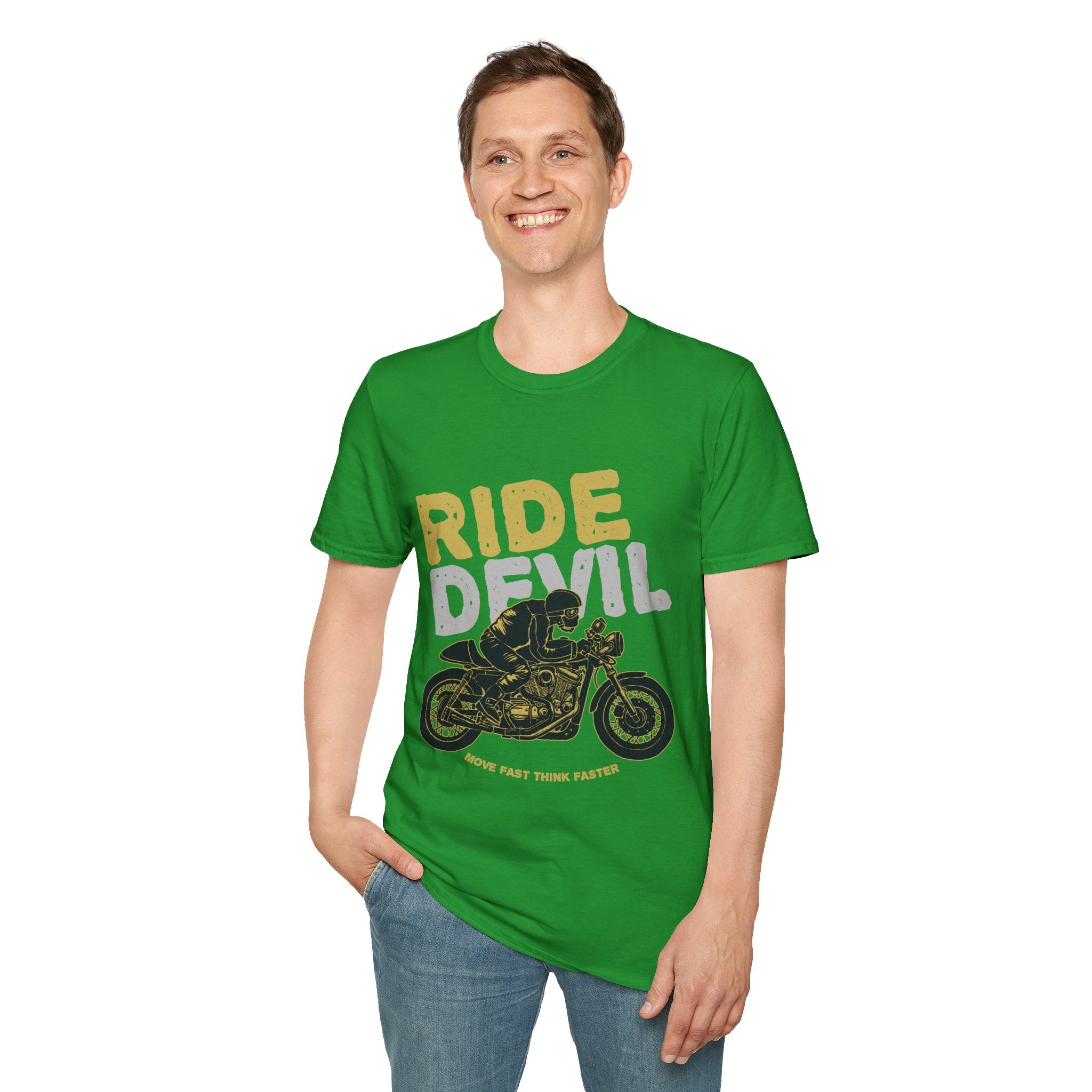 Unisex Softstyle T-Shirt with 'Ride Devil' Graphic - Perfect for Bikers, Gift for Motorcycle Lovers, Casual Wear, Event Merchandise, [...]
