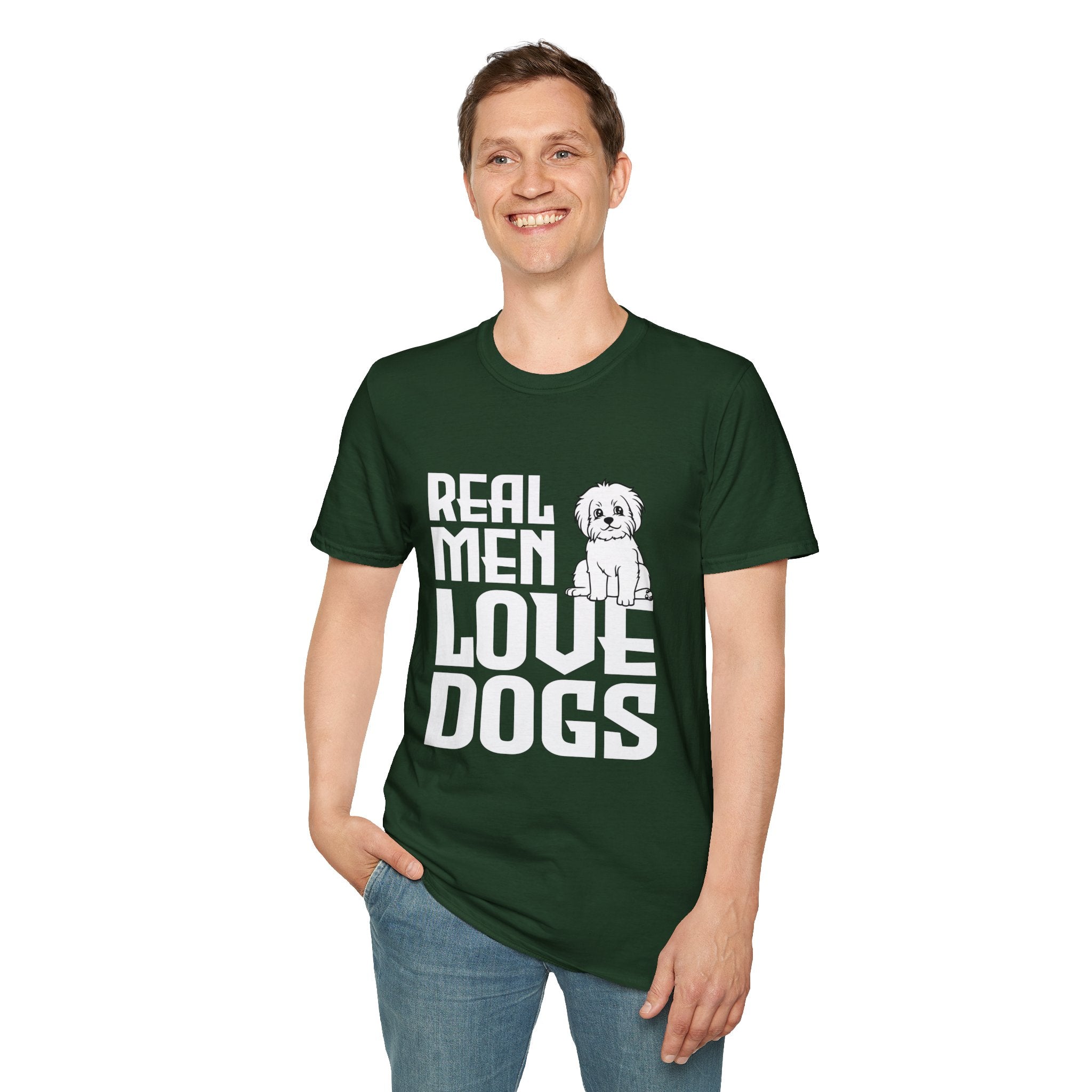 Unisex Dog Lover T-Shirt, Real Men Love Dogs Tee, Pet Owner Apparel, Gift for Dog Dads, Perfect for Birthdays