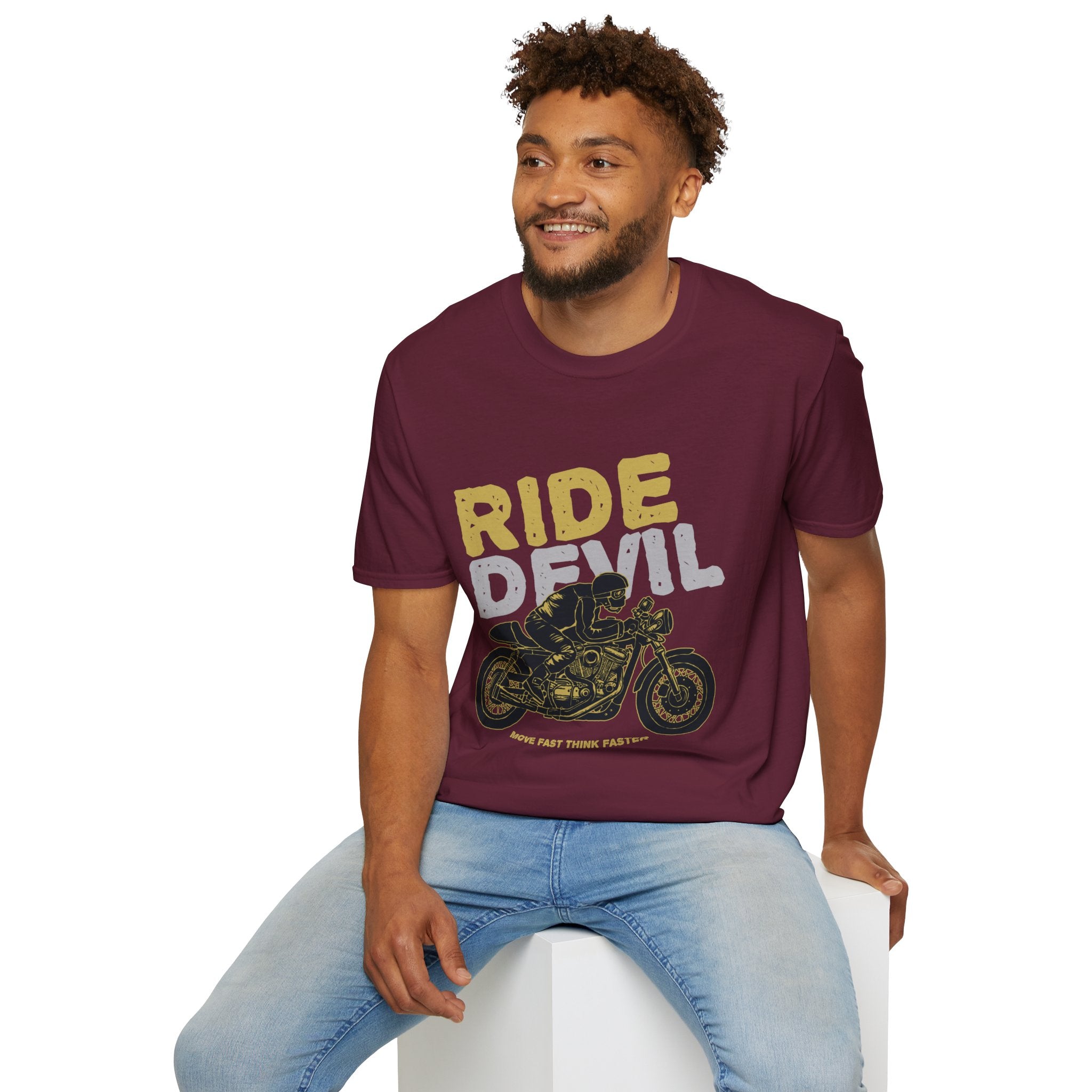 Unisex Softstyle T-Shirt with 'Ride Devil' Graphic - Perfect for Bikers, Gift for Motorcycle Lovers, Casual Wear, Event Merchandise, [...]