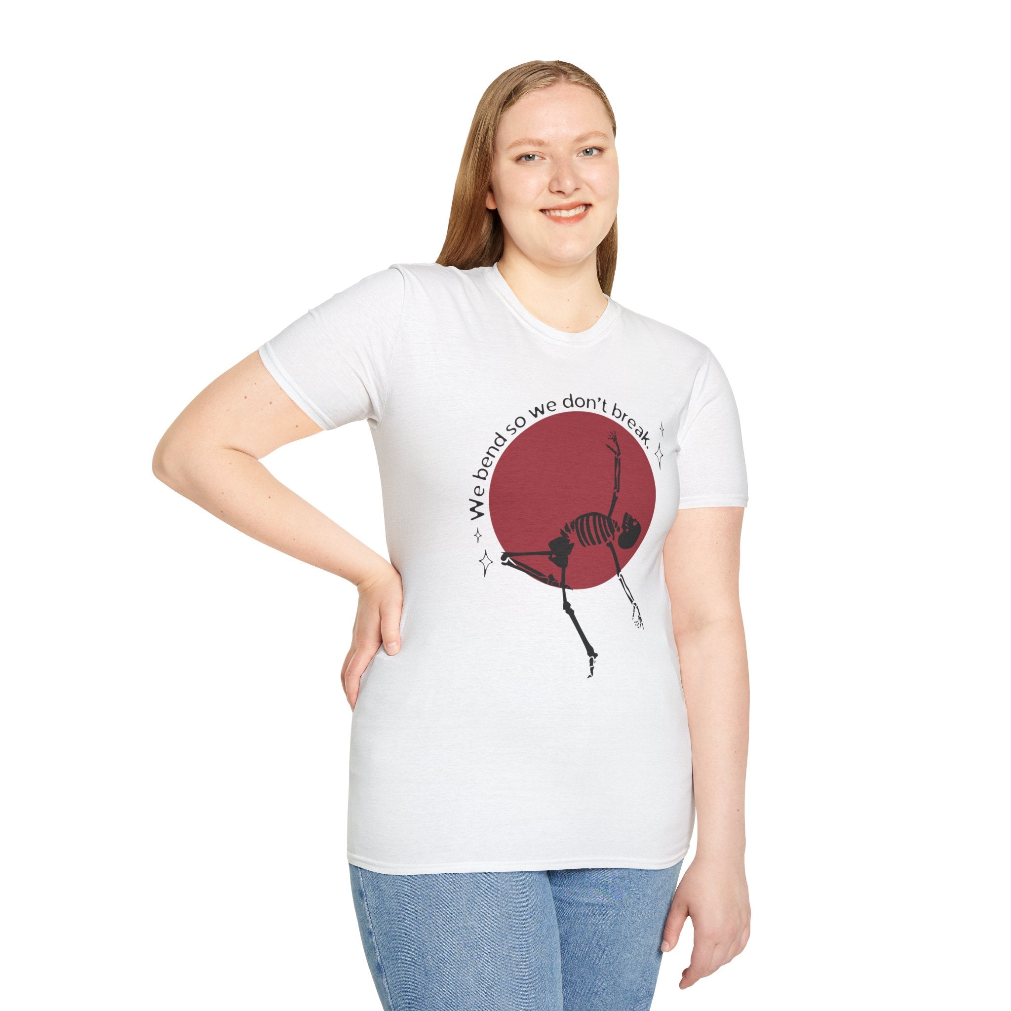 Skeleton Yoga Unisex T-Shirt, We Bend So We Don't Break Tee